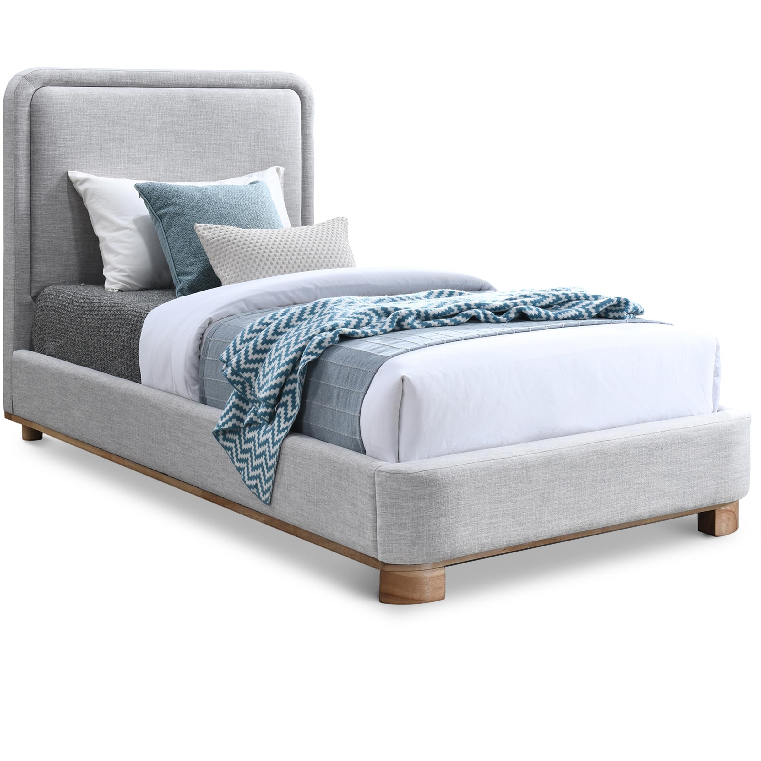 Meridian Nolita Grey Linen Textured Fabric Twin Bed