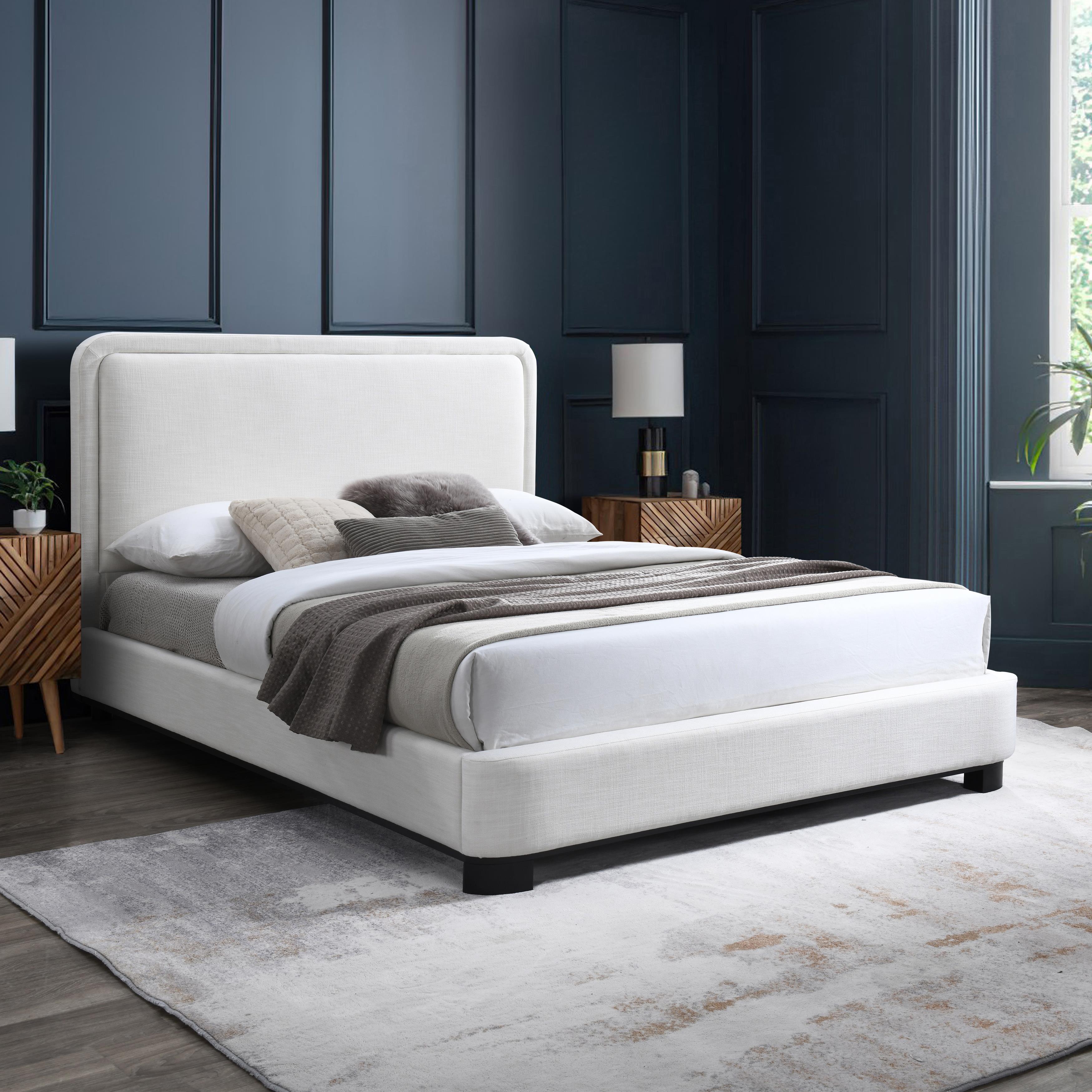 Meridian Nolita Cream Linen Textured Fabric King Bed