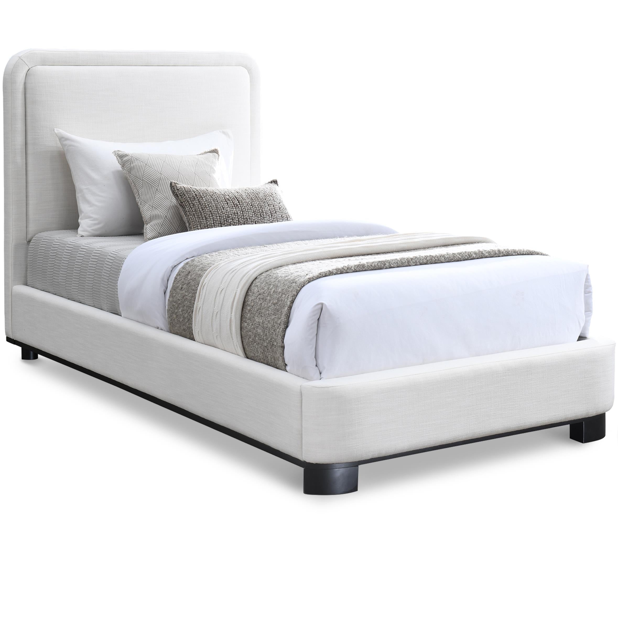 Meridian Nolita Cream Linen Textured Fabric Twin Bed