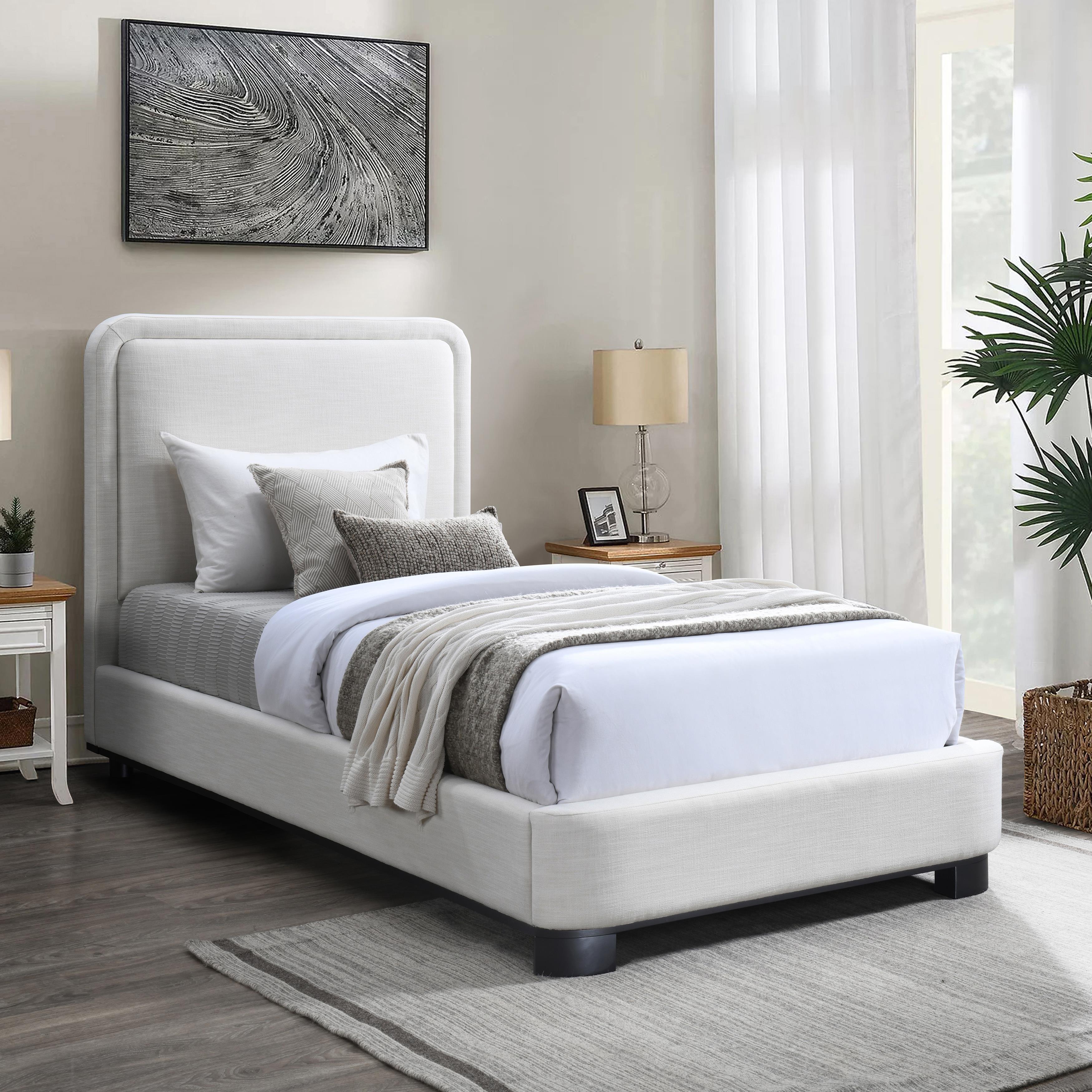 Meridian Nolita Cream Linen Textured Fabric Twin Bed