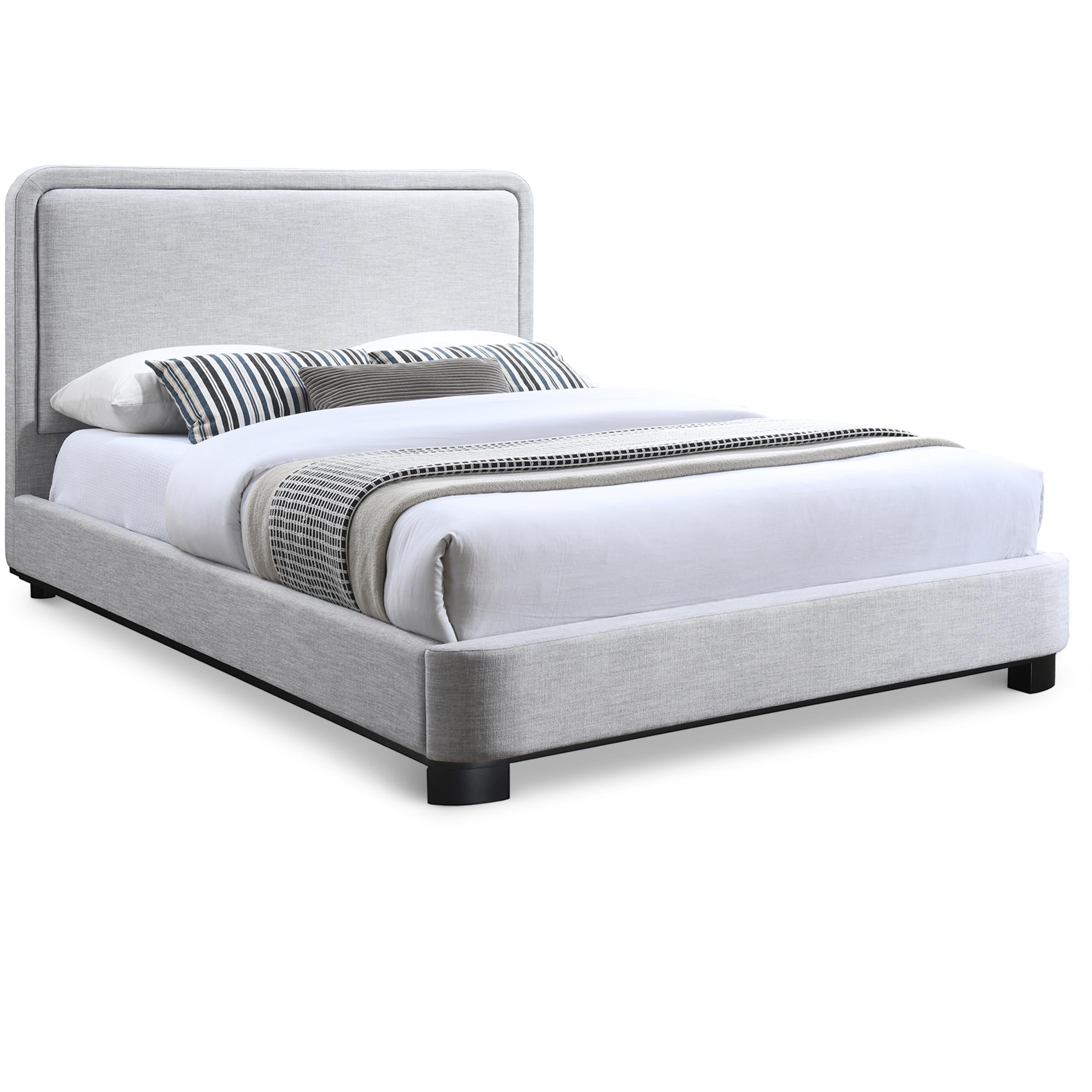Meridian Nolita Grey Linen Textured Fabric Full Bed