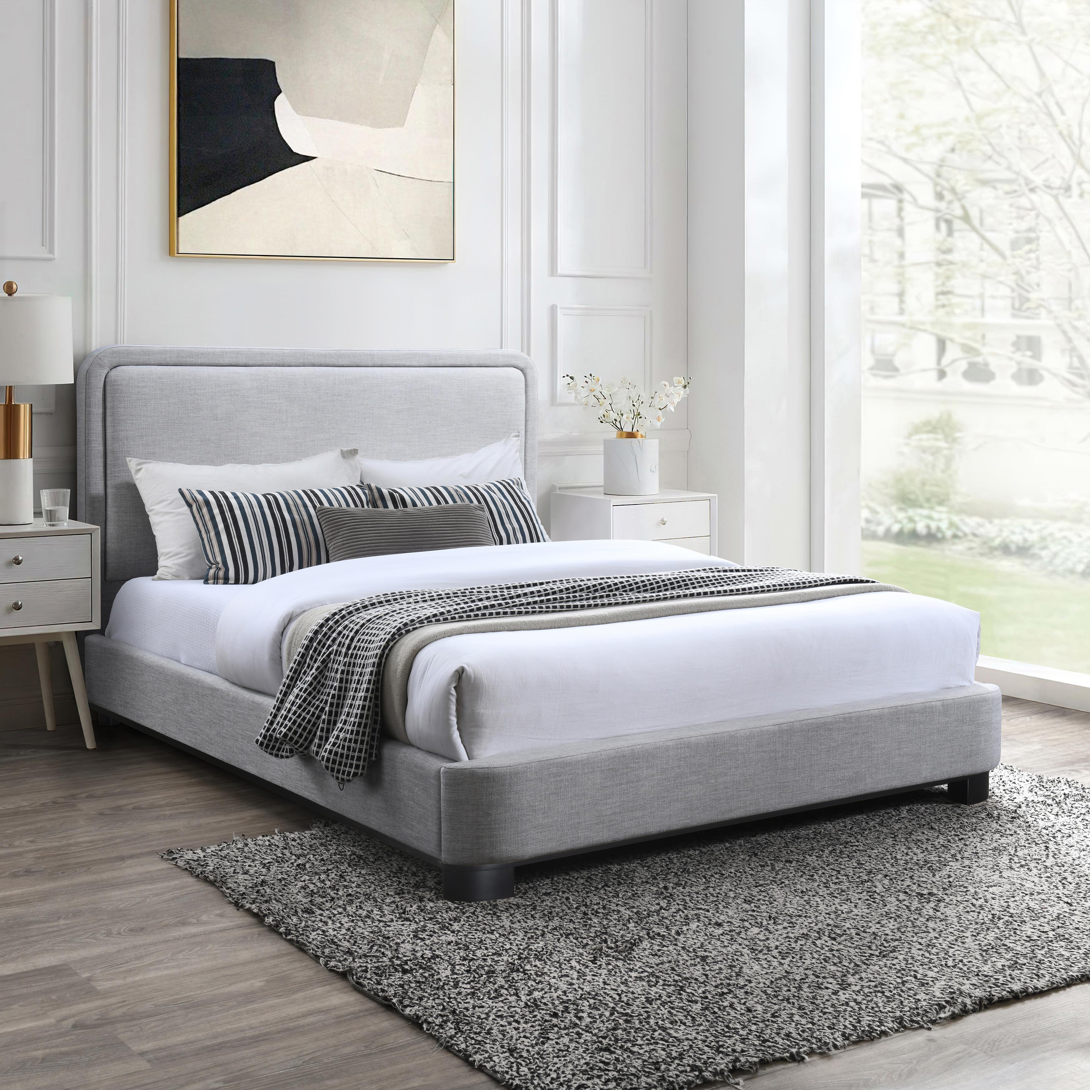 Meridian Nolita Grey Linen Textured Fabric Full Bed