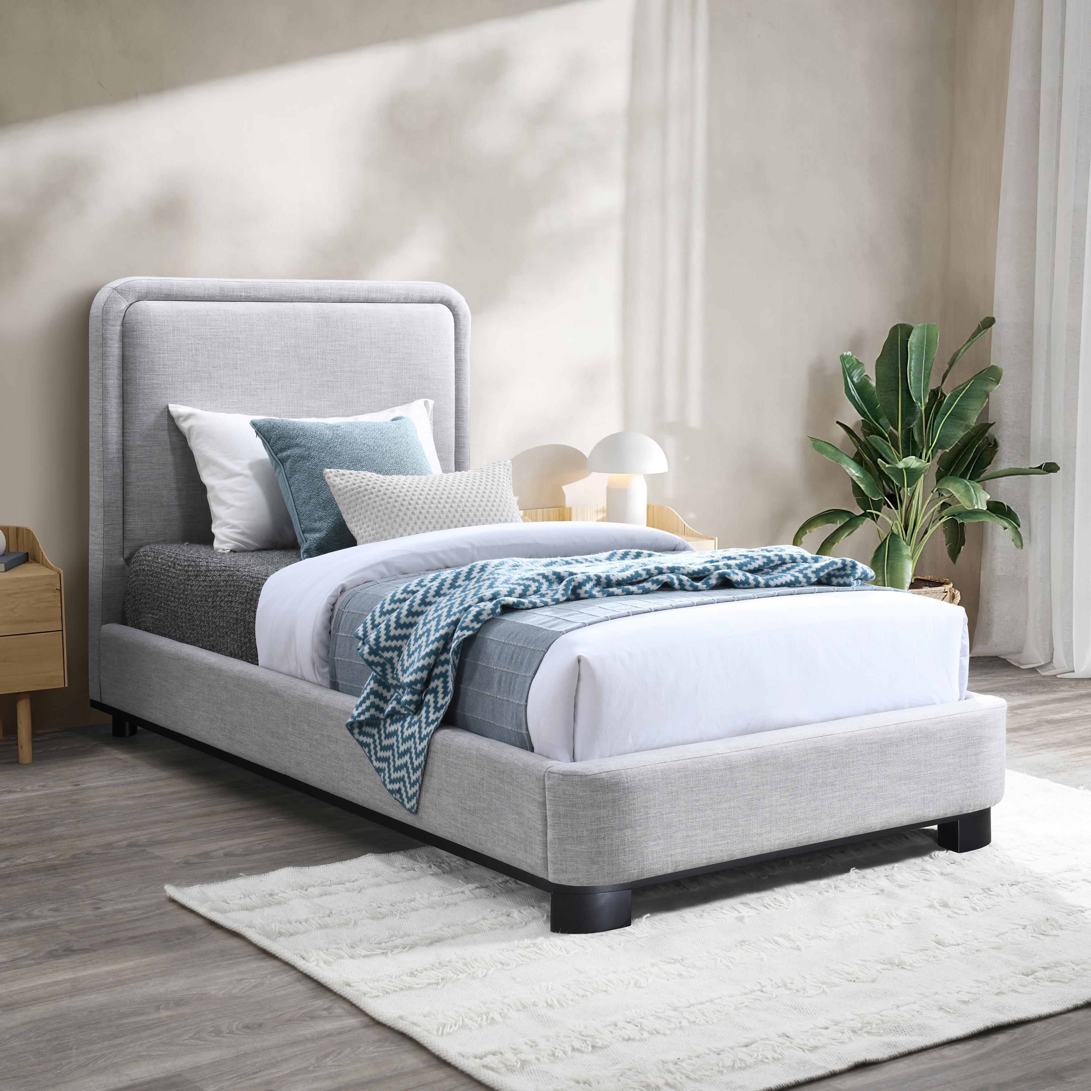 Meridian Nolita Grey Linen Textured Fabric Twin Bed