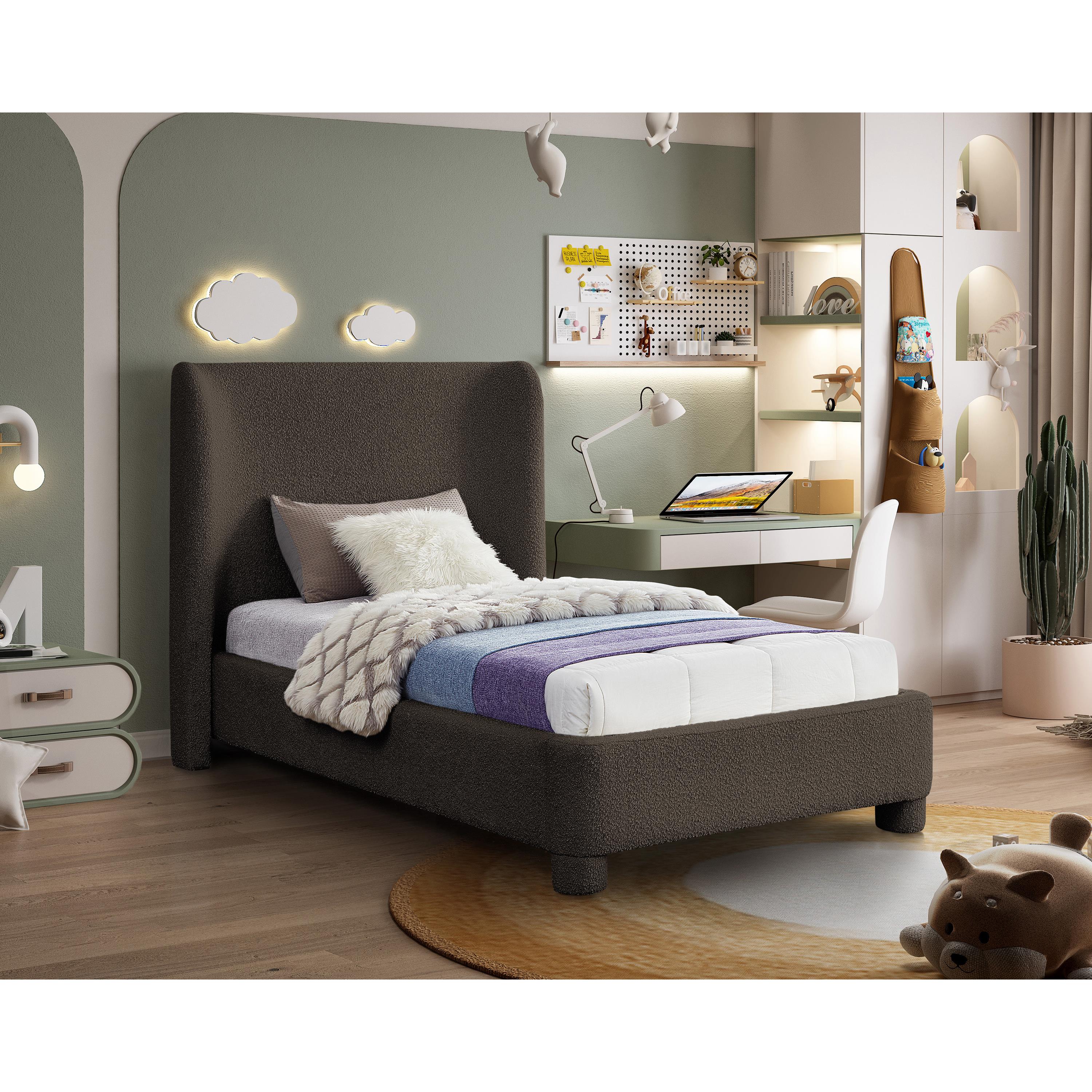 Meridian Penny Brown Boucle Fabric Twin Bed