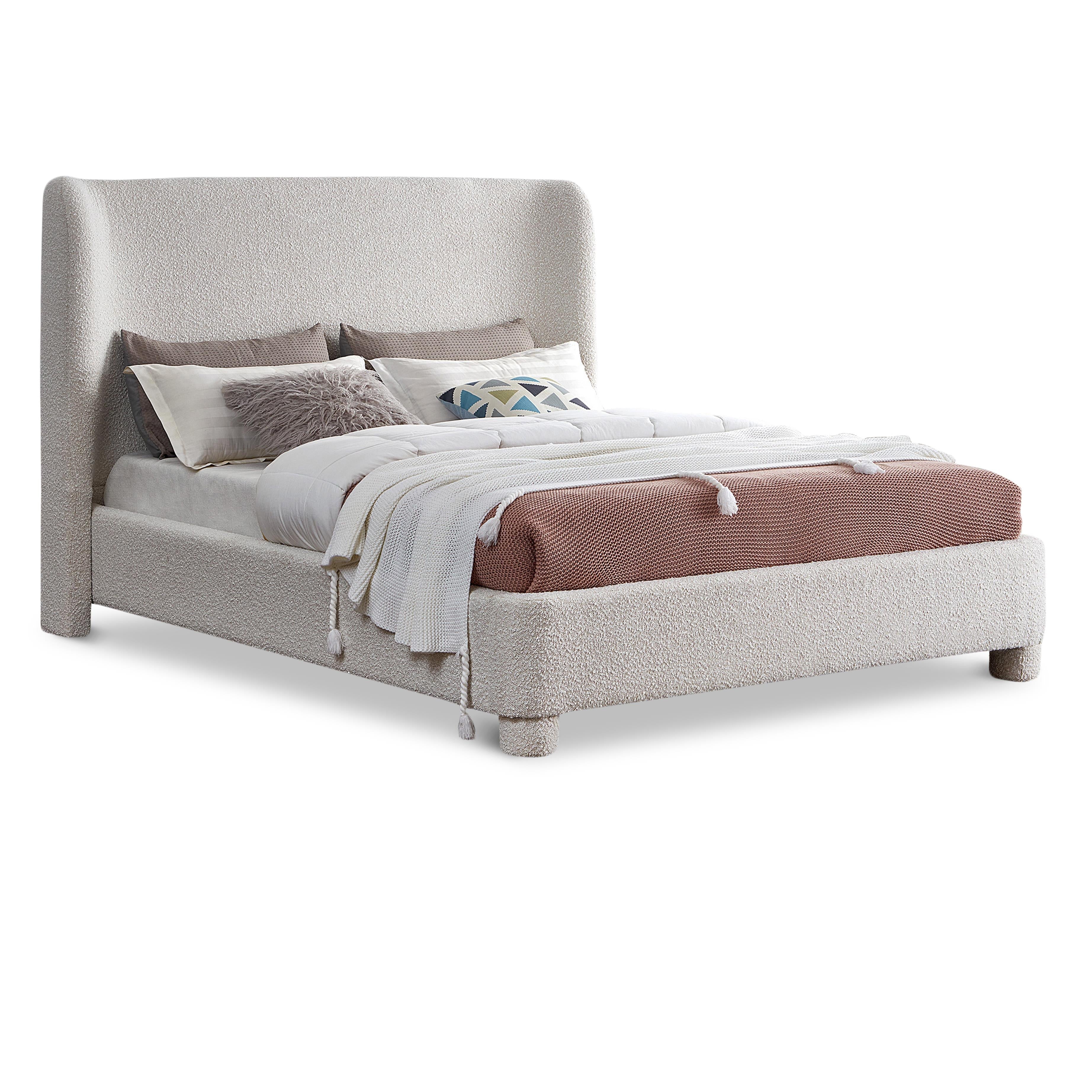 Meridian Penny Cream Boucle Fabric King Bed