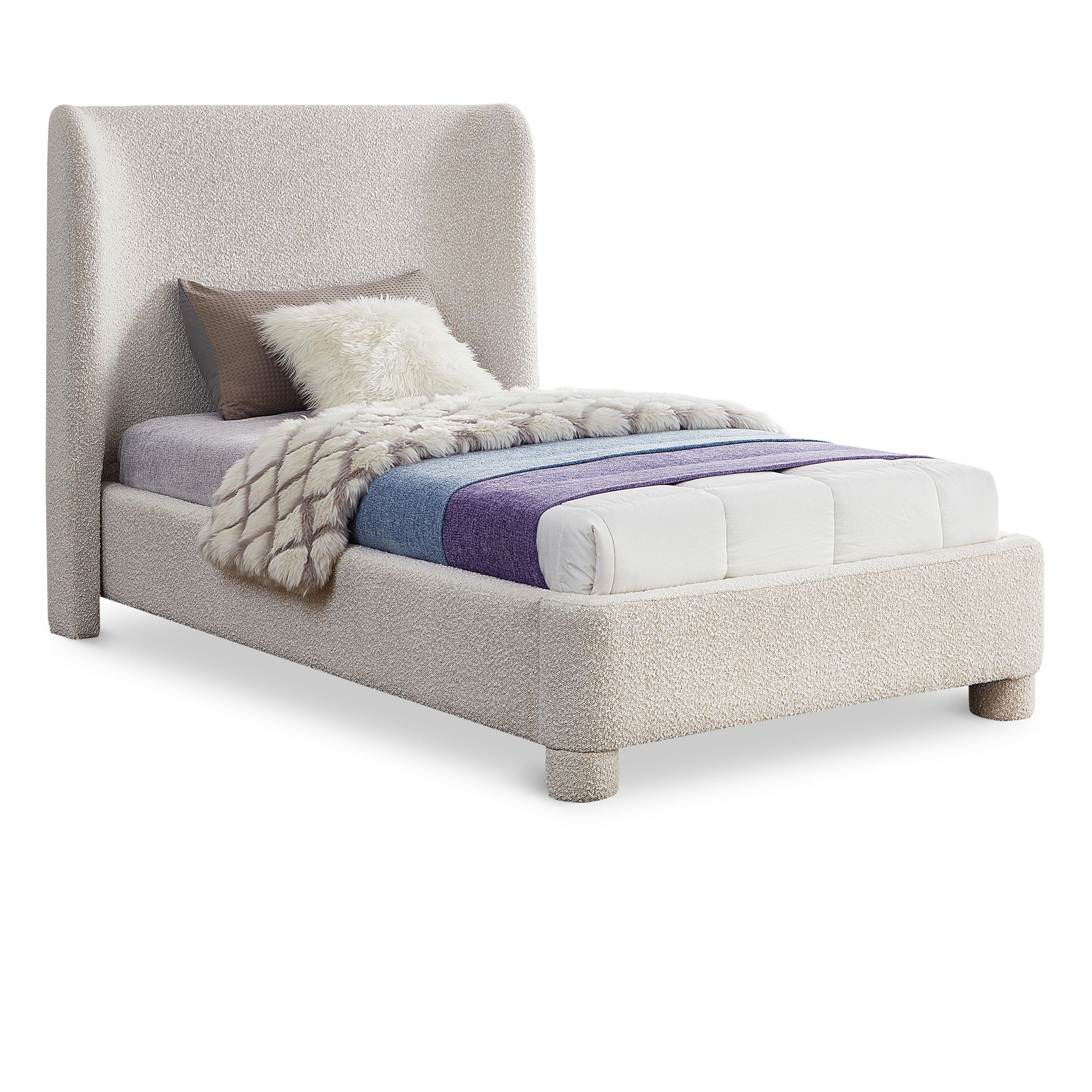 Meridian Penny Cream Boucle Fabric Twin Bed