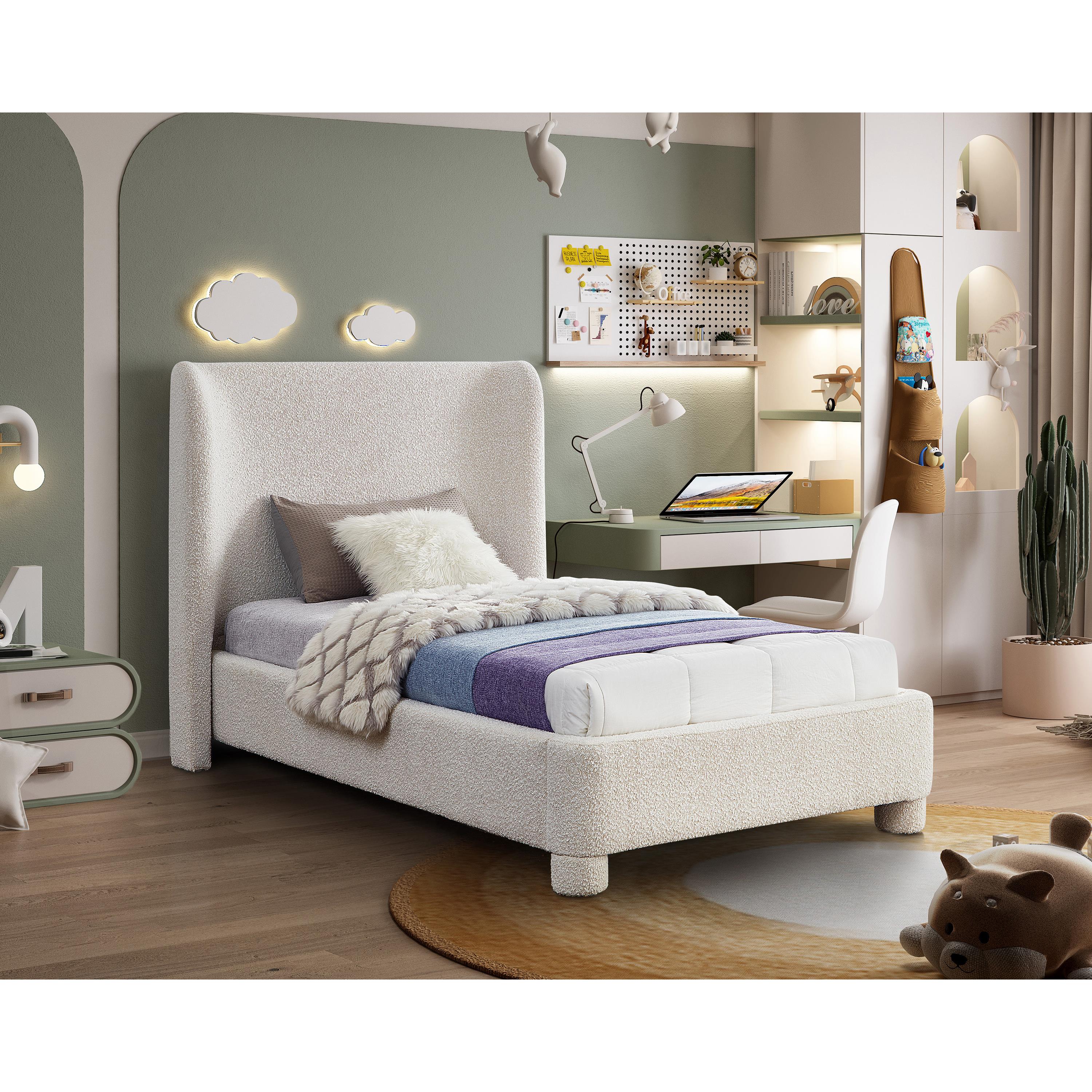 Meridian Penny Cream Boucle Fabric Twin Bed