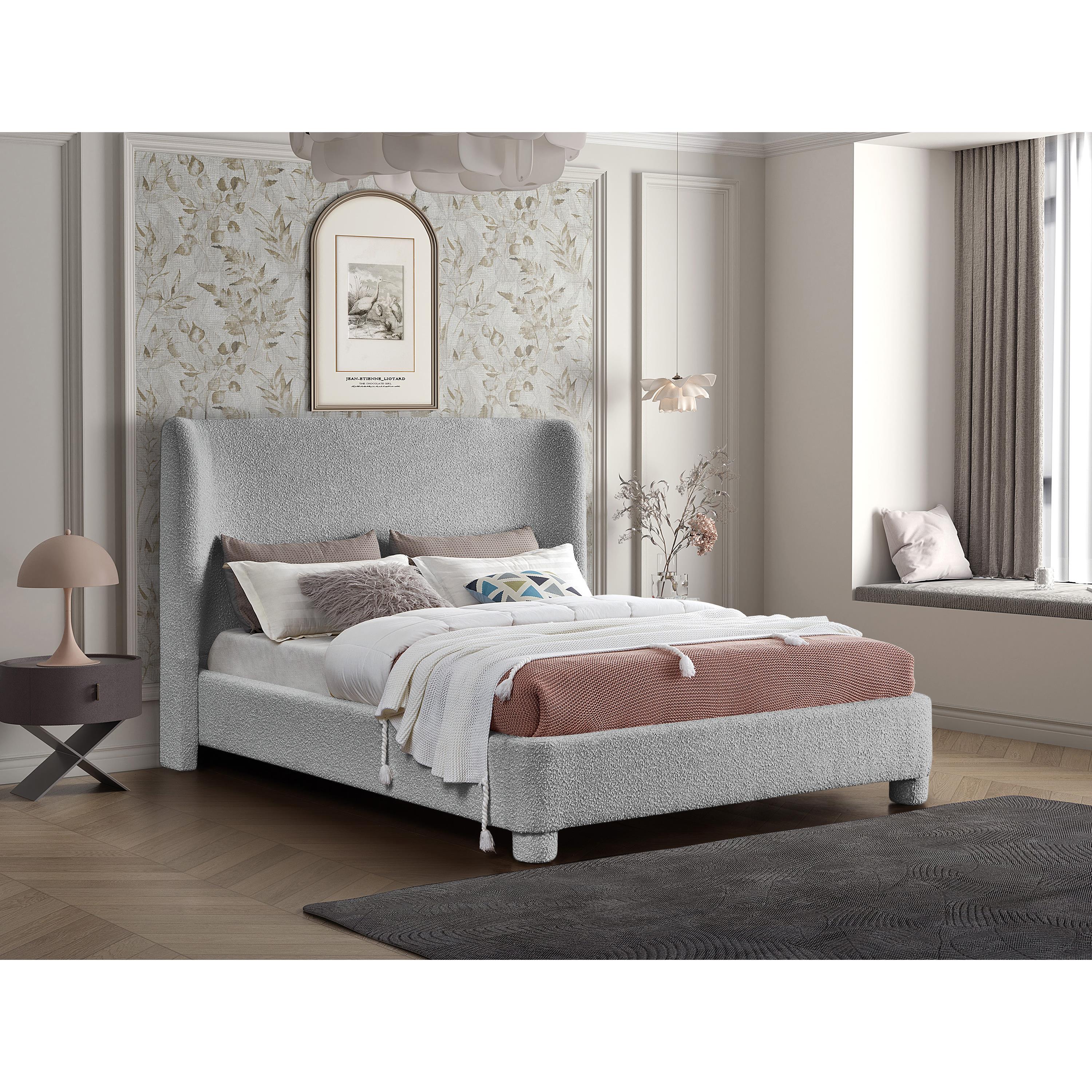 Meridian Penny Grey Boucle Fabric King Bed