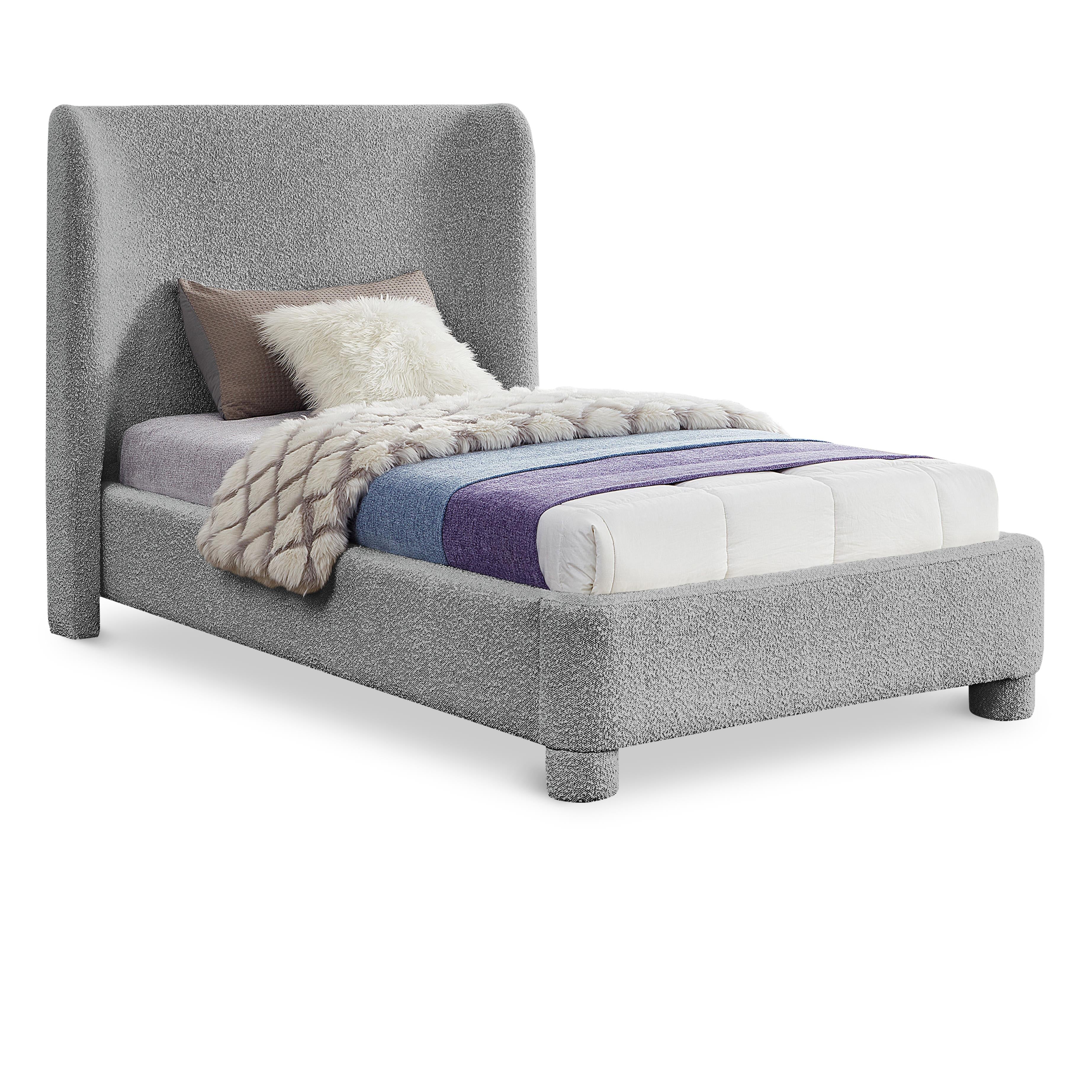 Meridian Penny Grey Boucle Fabric Twin Bed