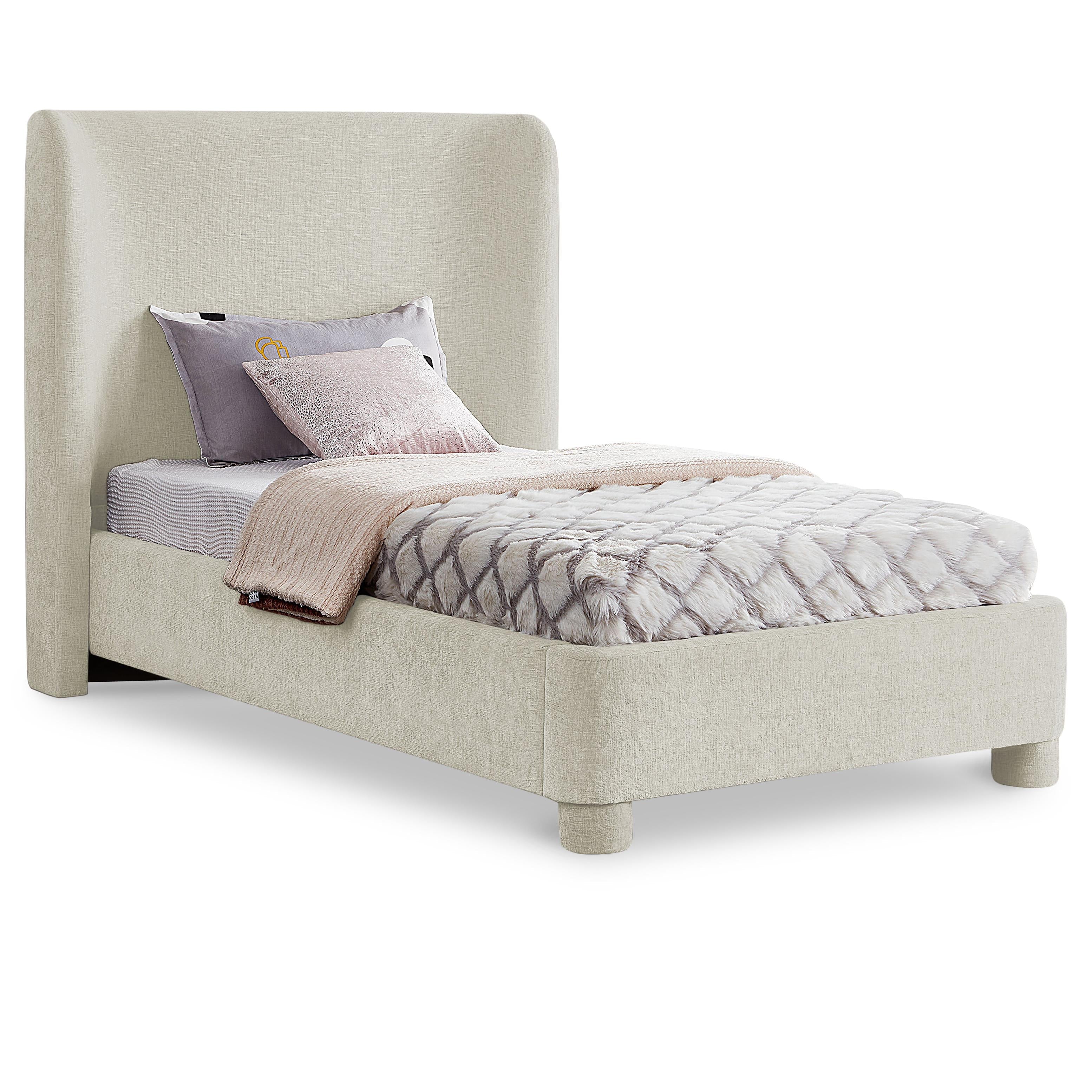 Meridian Penny Cream Chenille Fabric Twin Bed