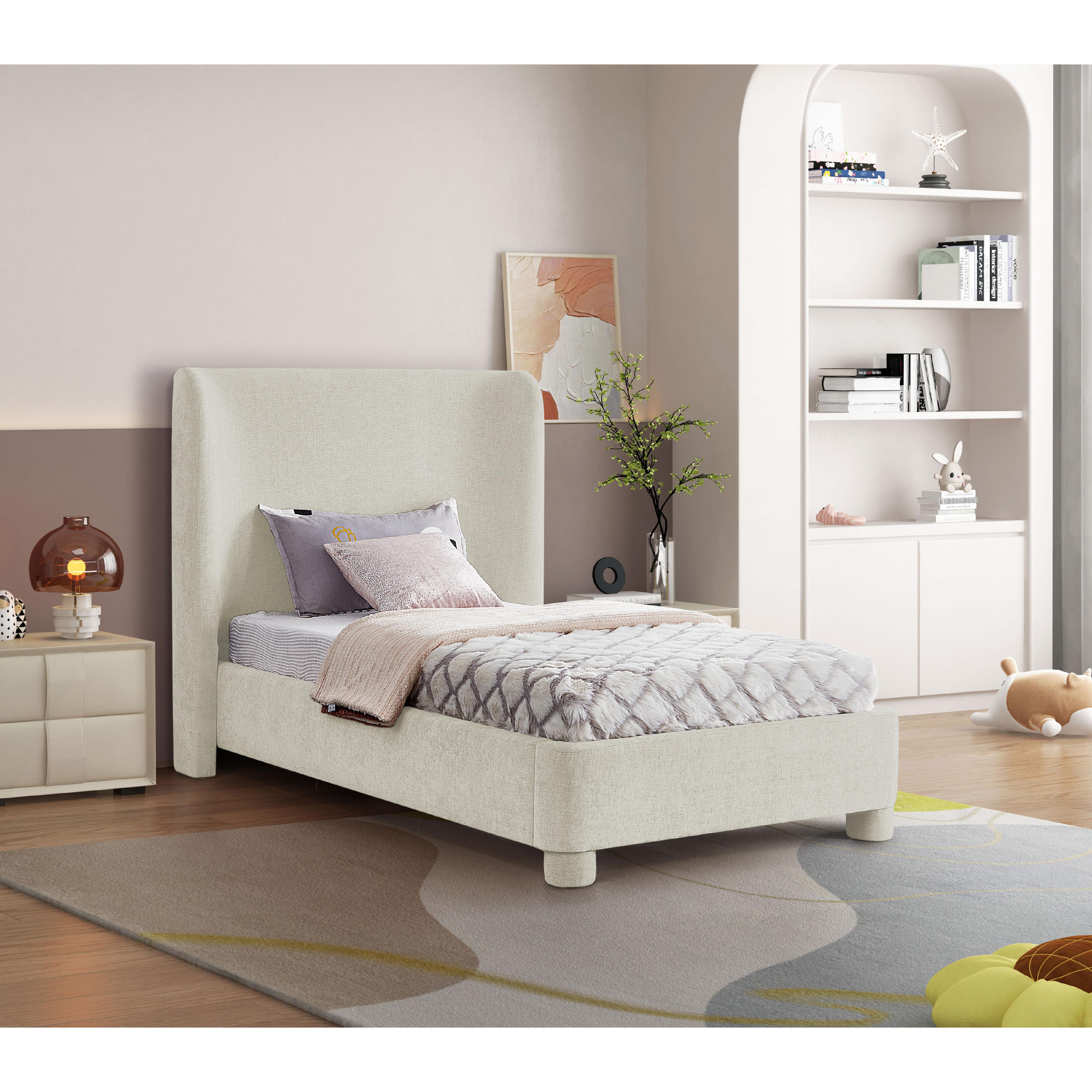 Meridian Penny Cream Chenille Fabric Twin Bed