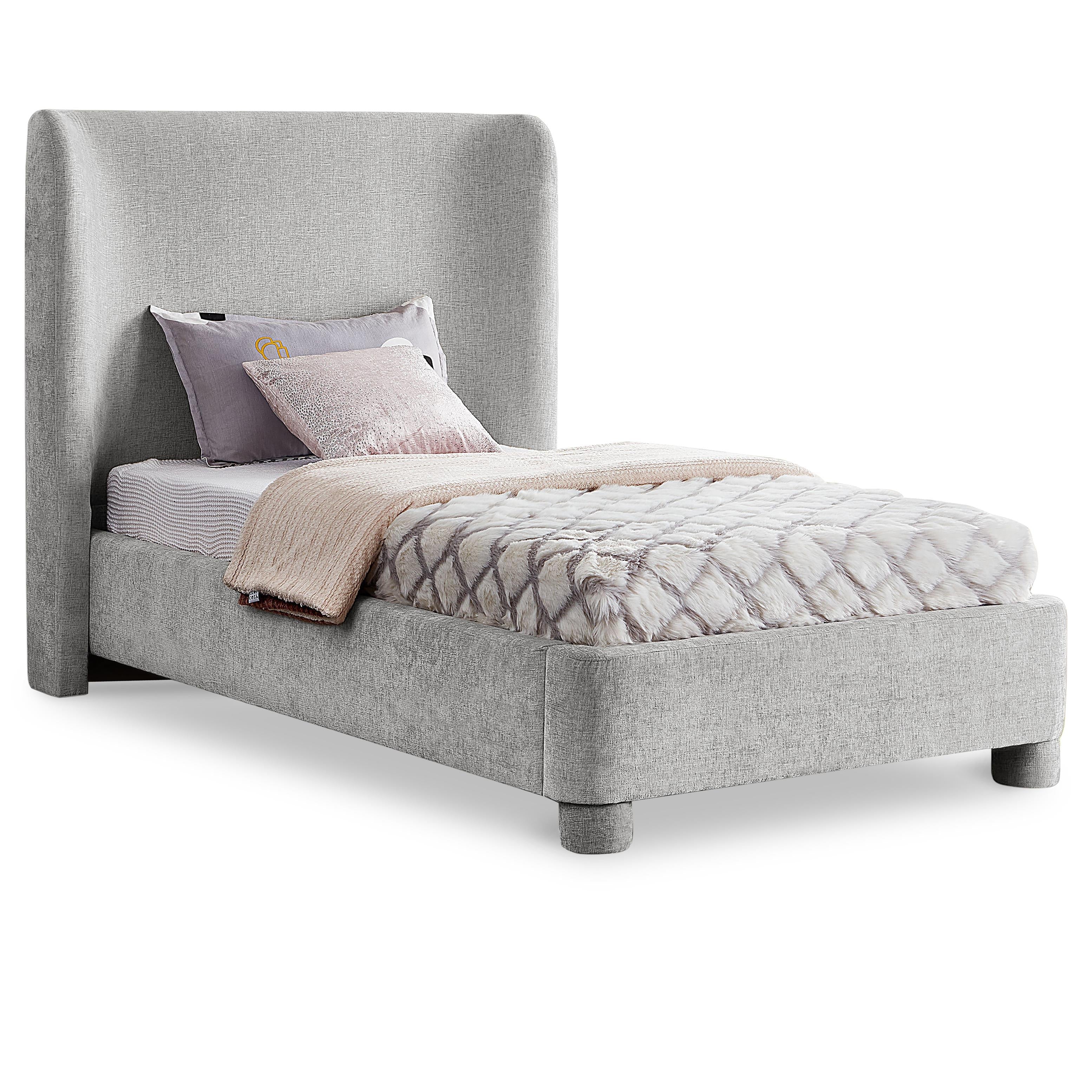 Meridian Penny Light Grey Chenille Fabric Twin Bed