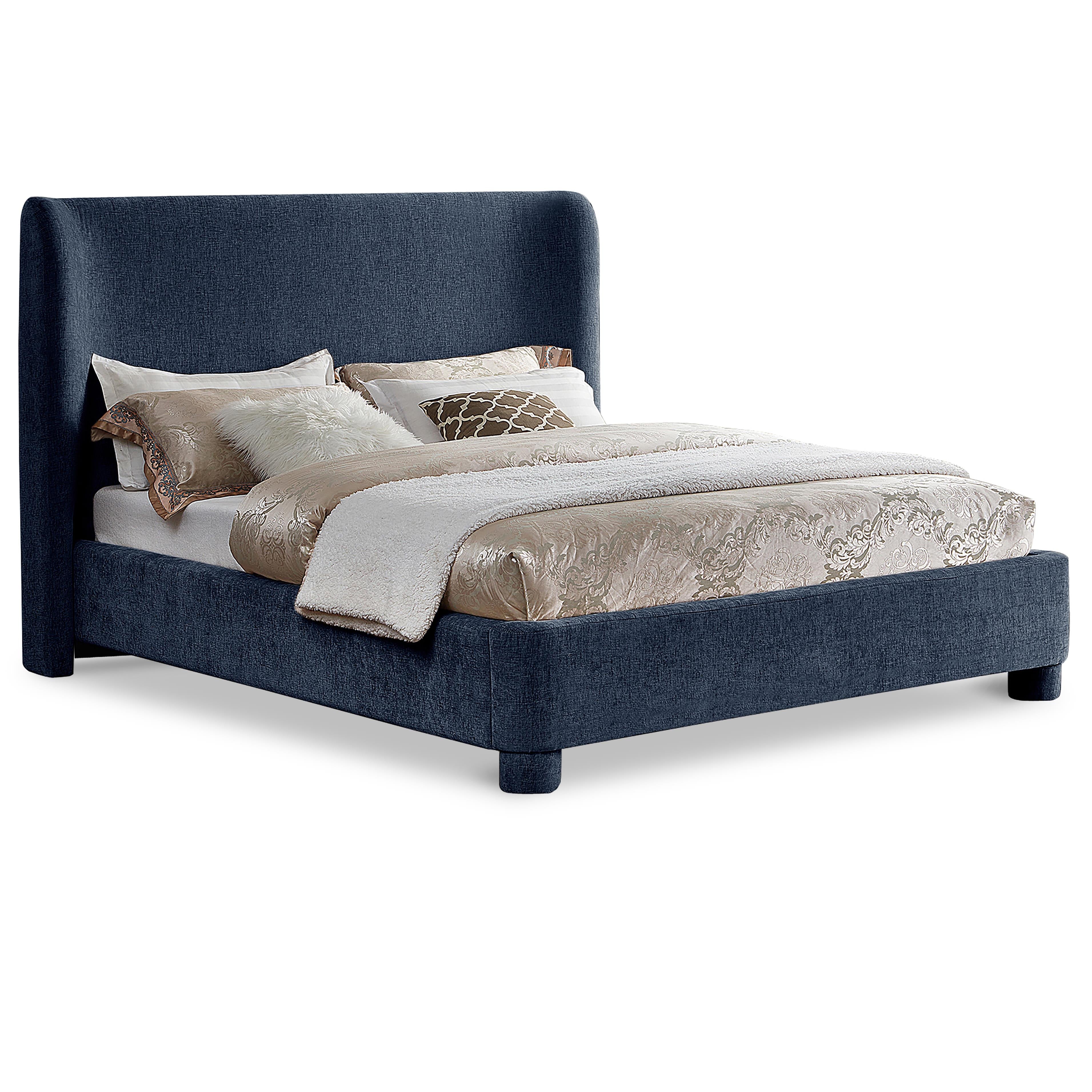 Meridian Penny Navy Chenille Fabric King Bed