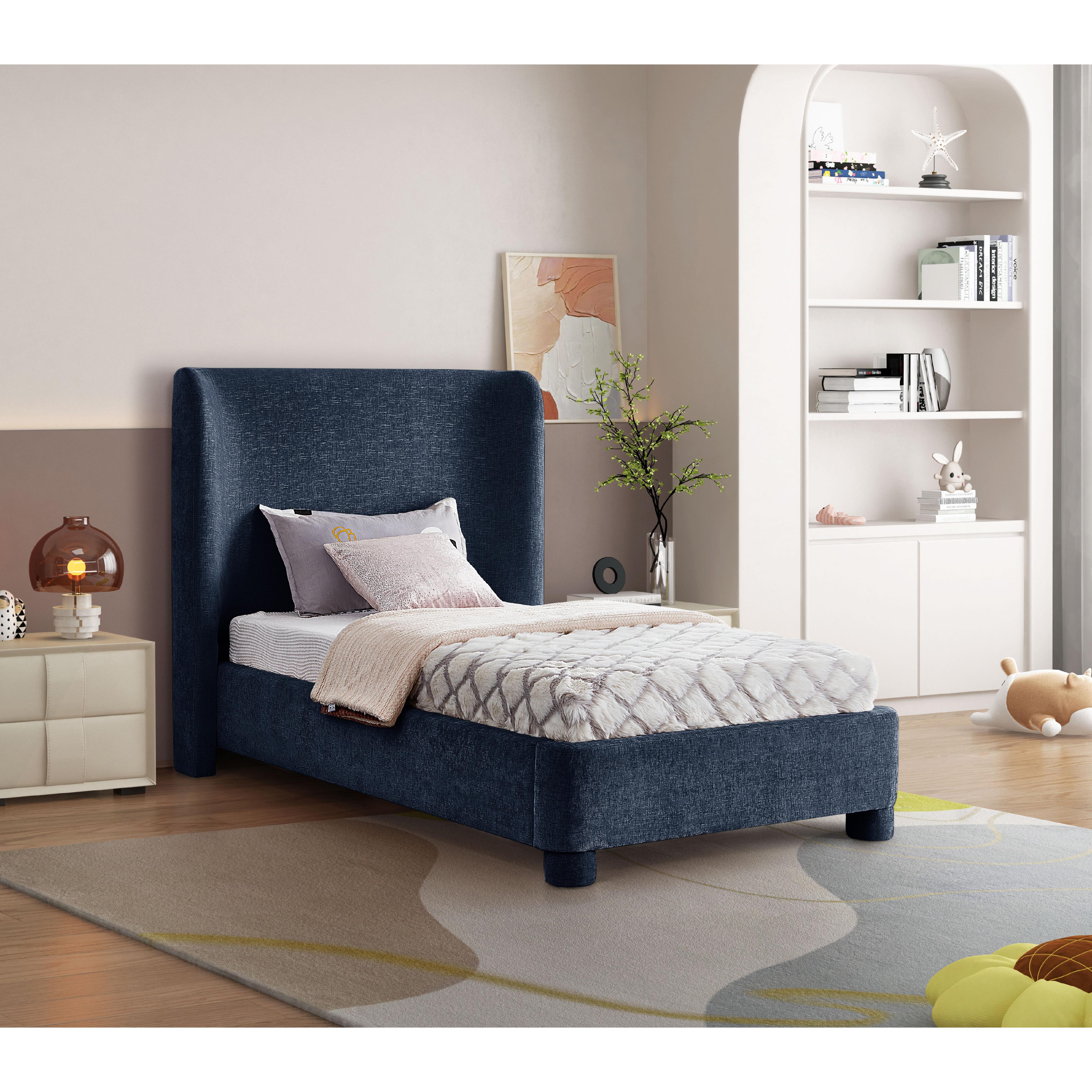 Meridian Penny Navy Chenille Fabric Twin Bed