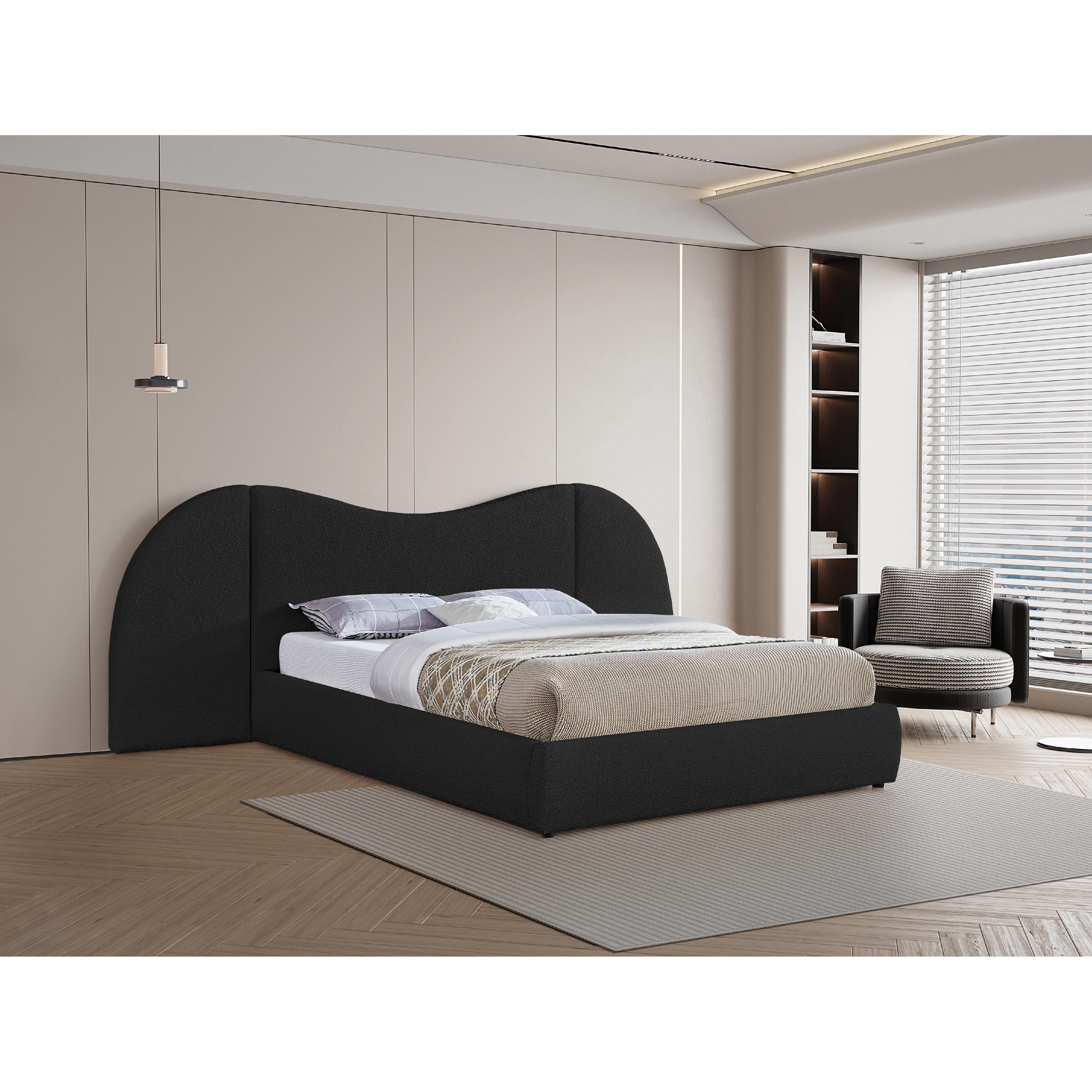 Meridian Everest Black Boucle Fabric Queen Bed (3 Boxes)
