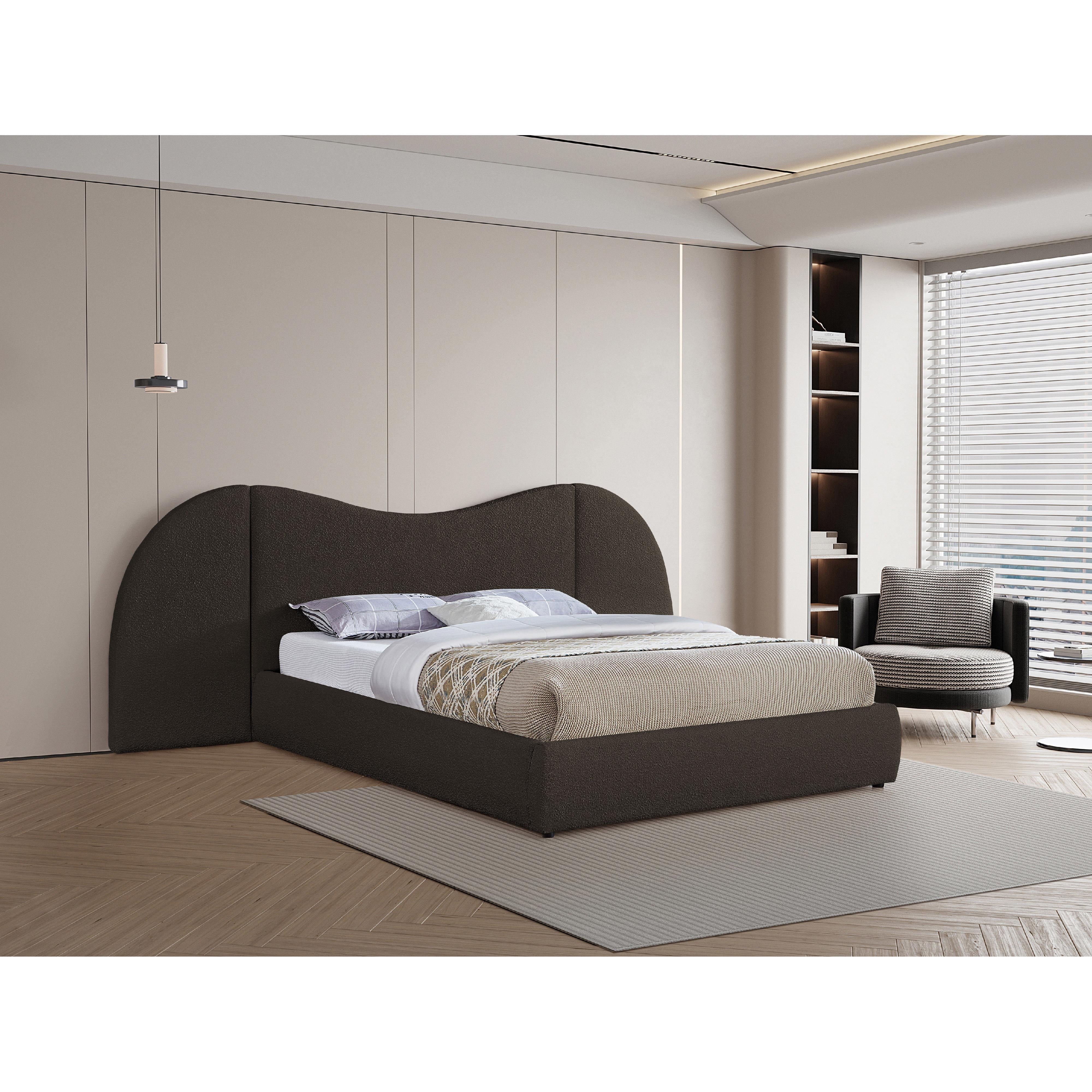 Meridian Everest Brown Boucle Fabric Queen Bed (3 Boxes)