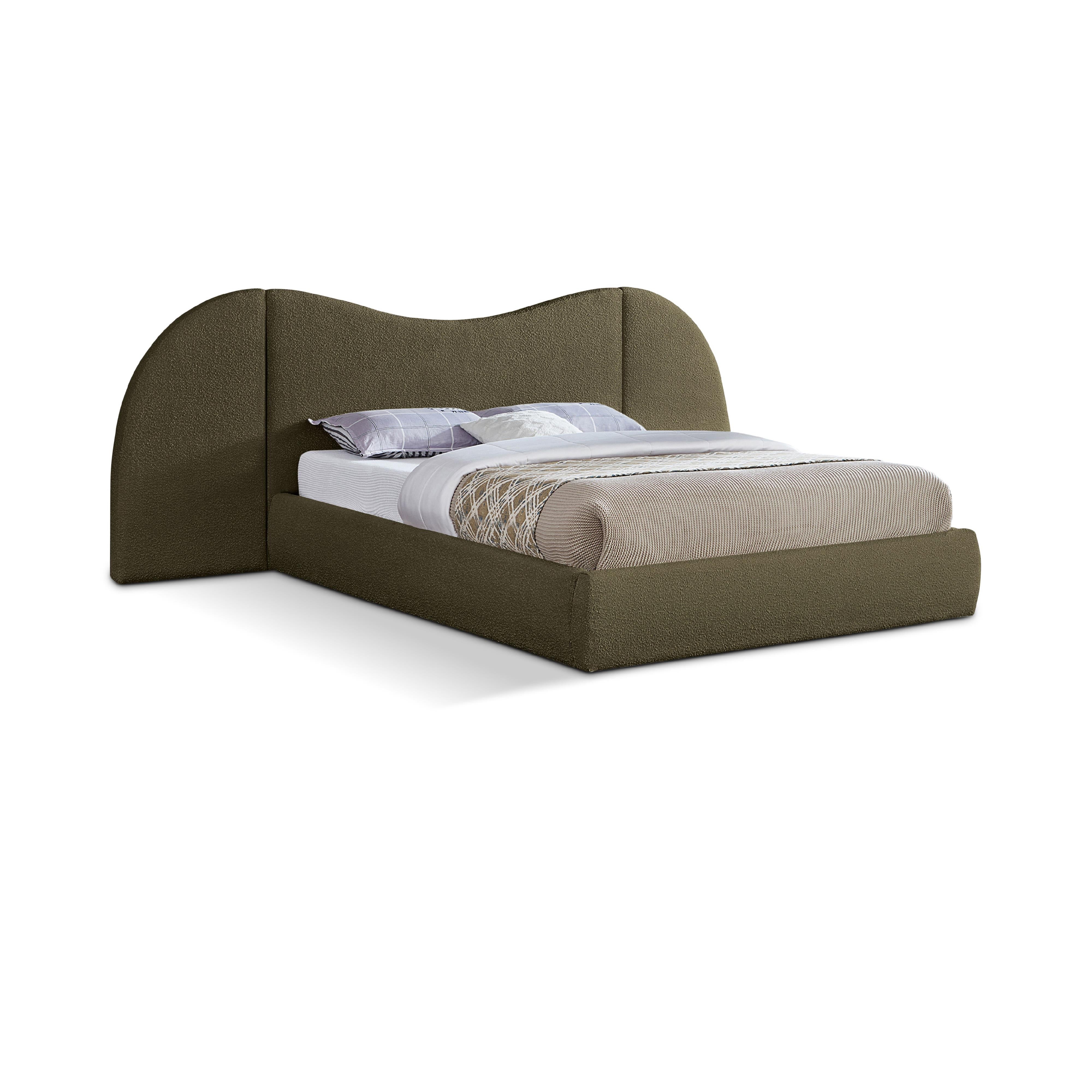 Meridian Everest Olive Green Boucle Fabric King Bed (3 Boxes)