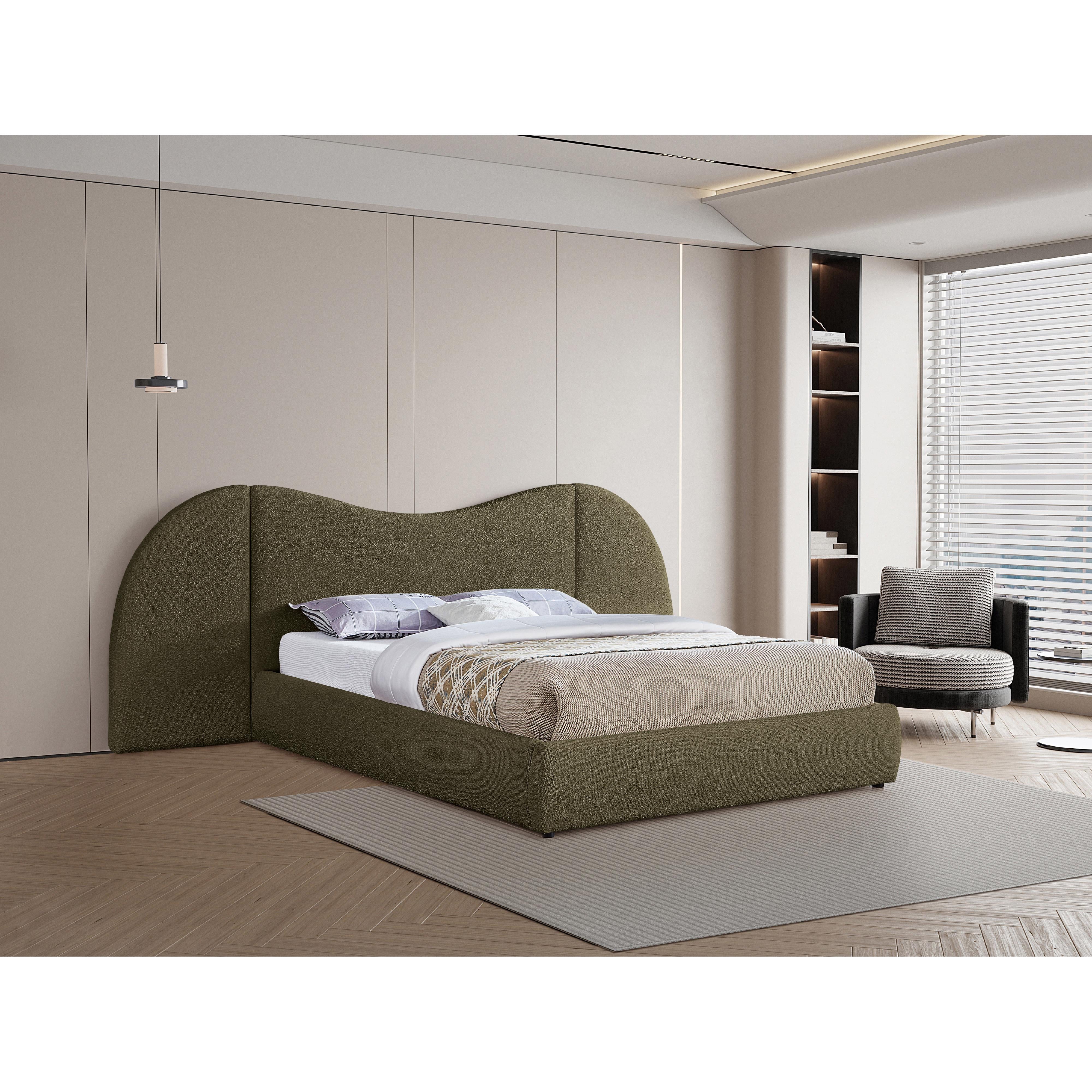 Meridian Everest Olive Green Boucle Fabric King Bed (3 Boxes)