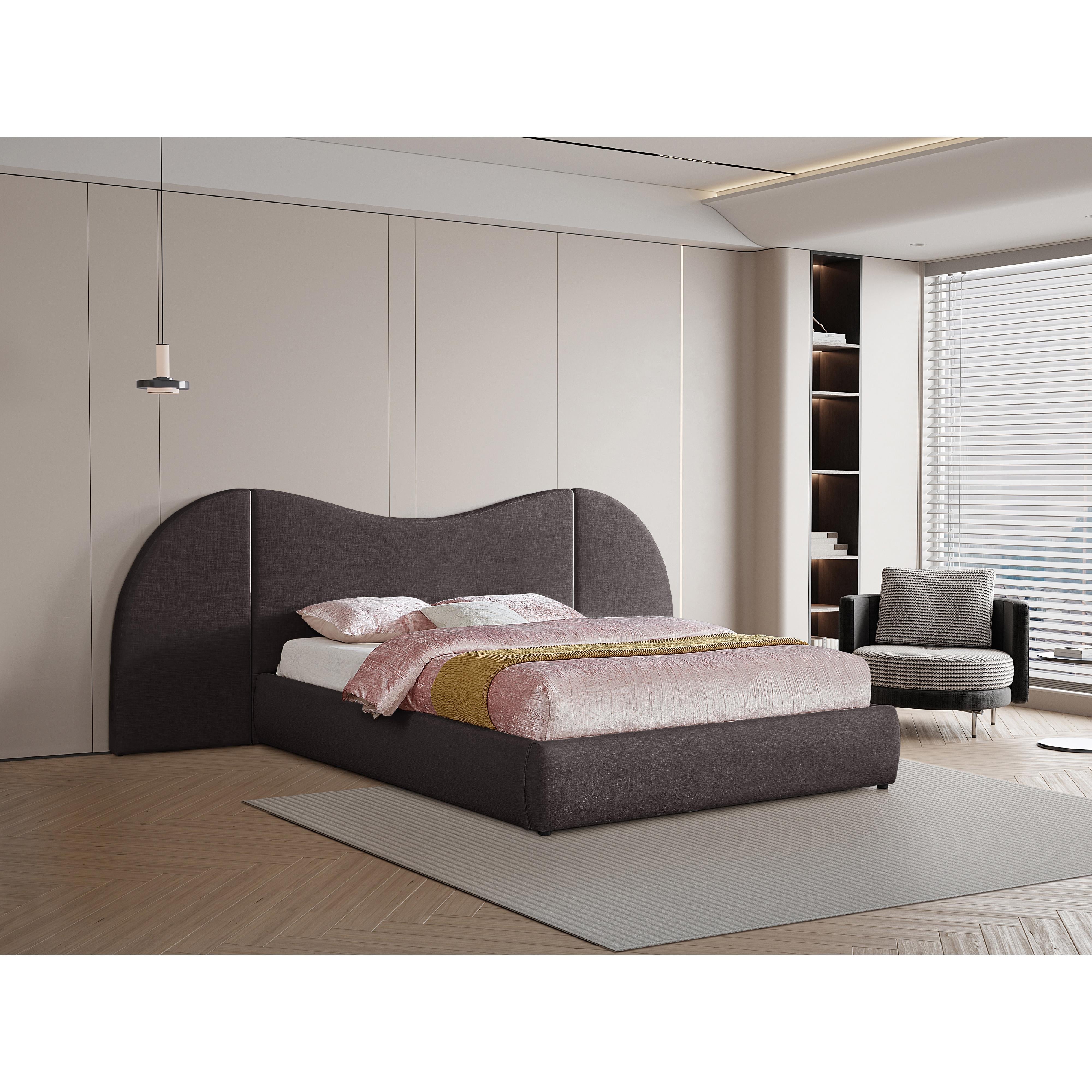 Meridian Everest Brown Linen Textured Fabric Queen Bed (3 Boxes)