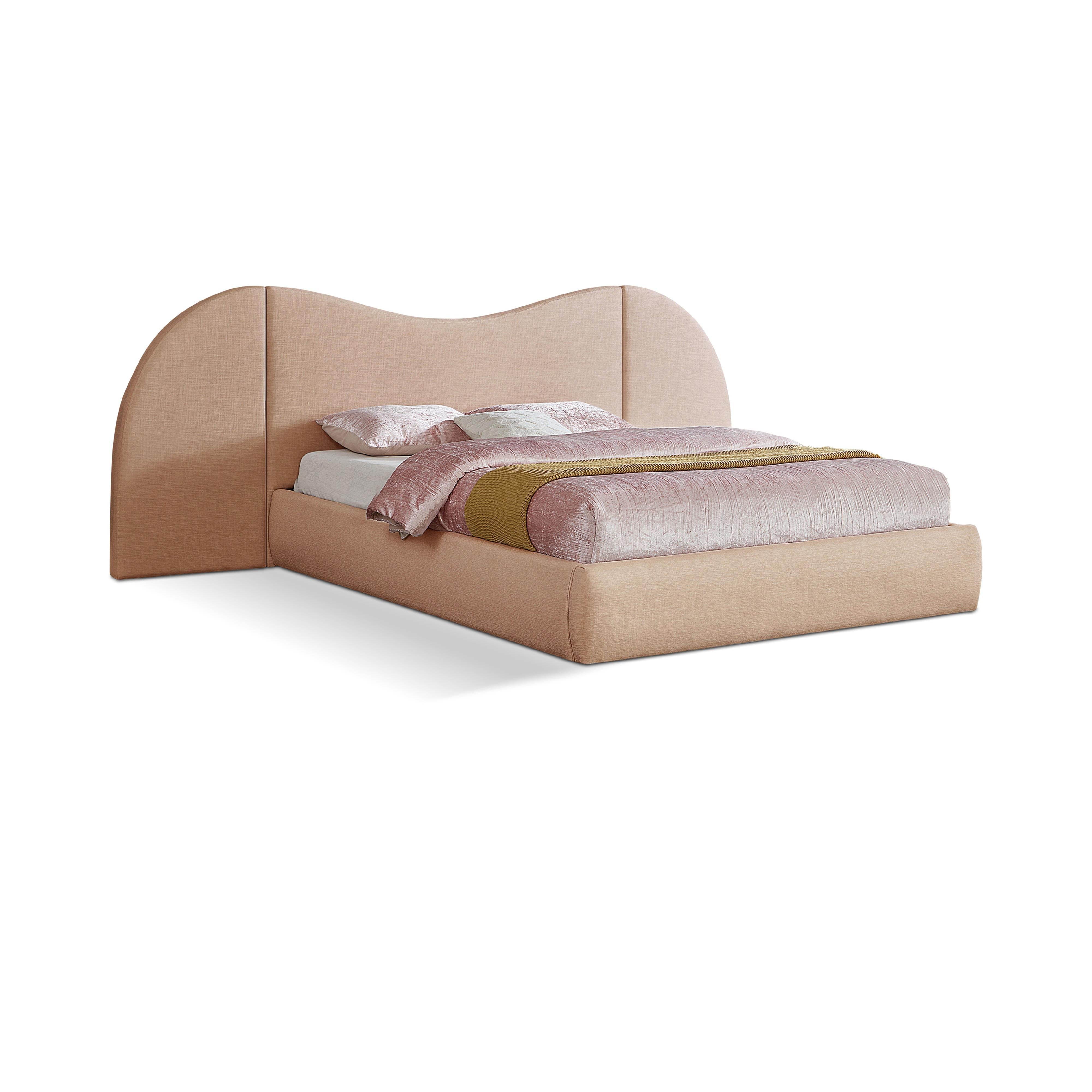 Meridian Everest Tan Linen Textured Fabric Queen Bed (3 Boxes)