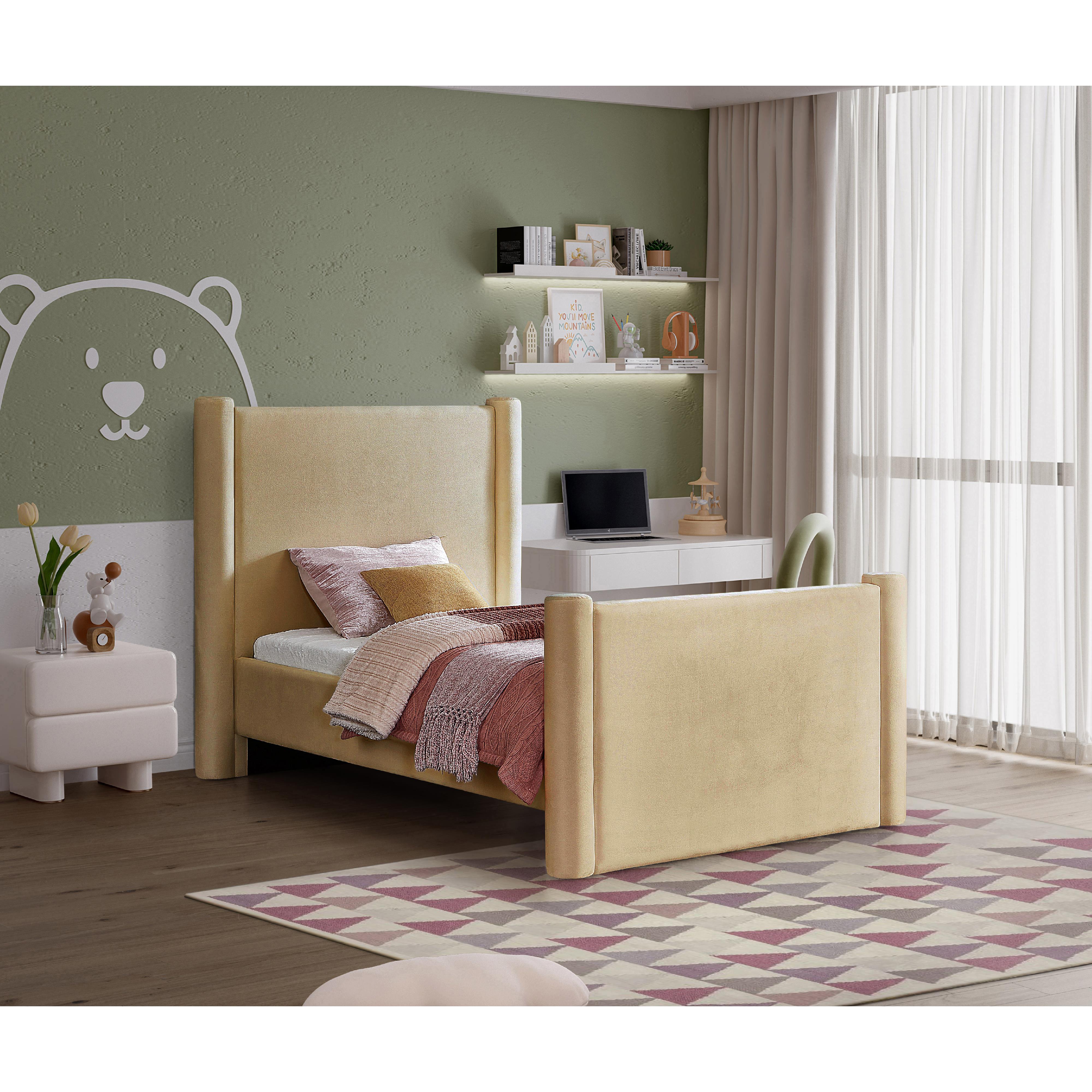 Meridian Elias Camel Velvet Twin Bed
