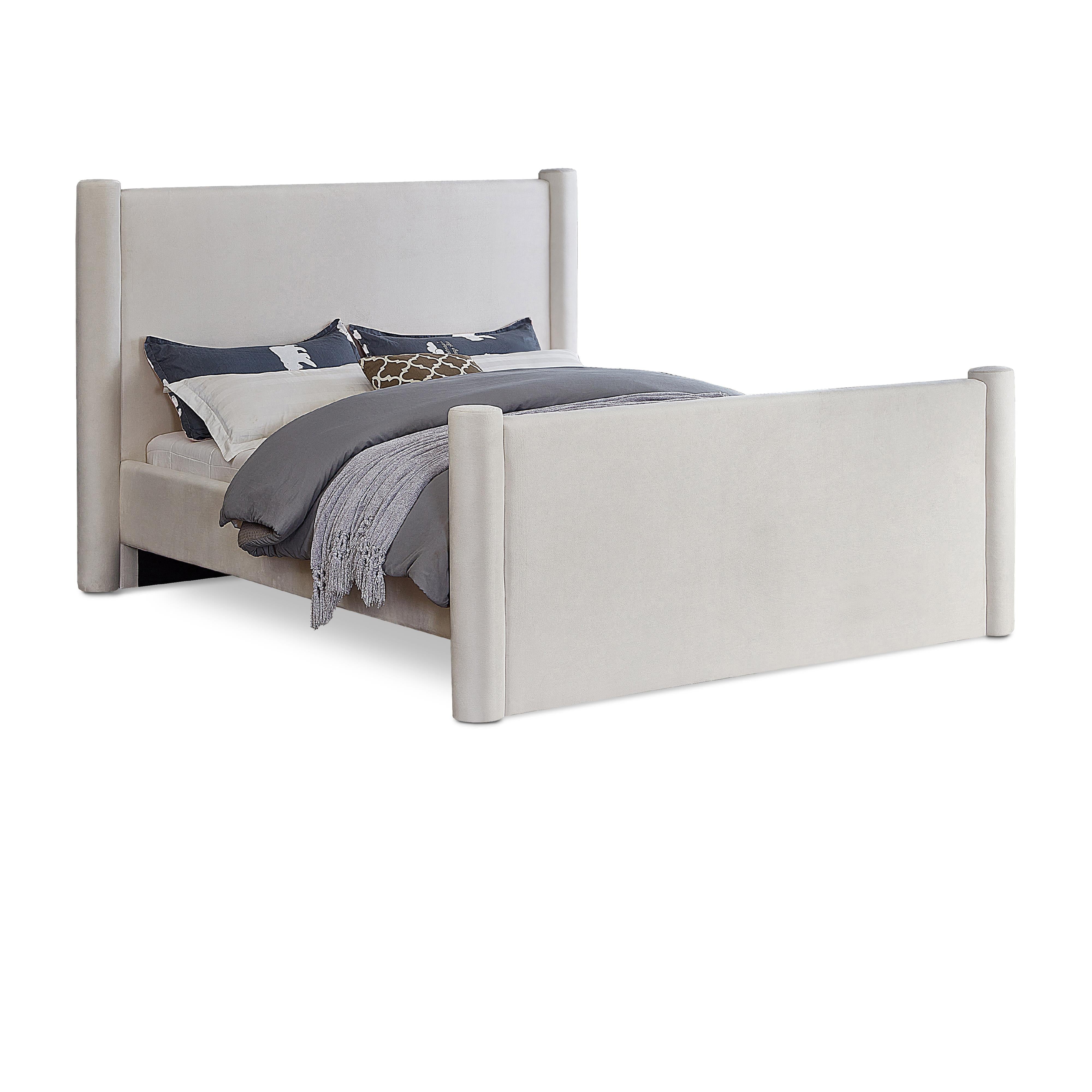Meridian Elias Cream Velvet Queen Bed