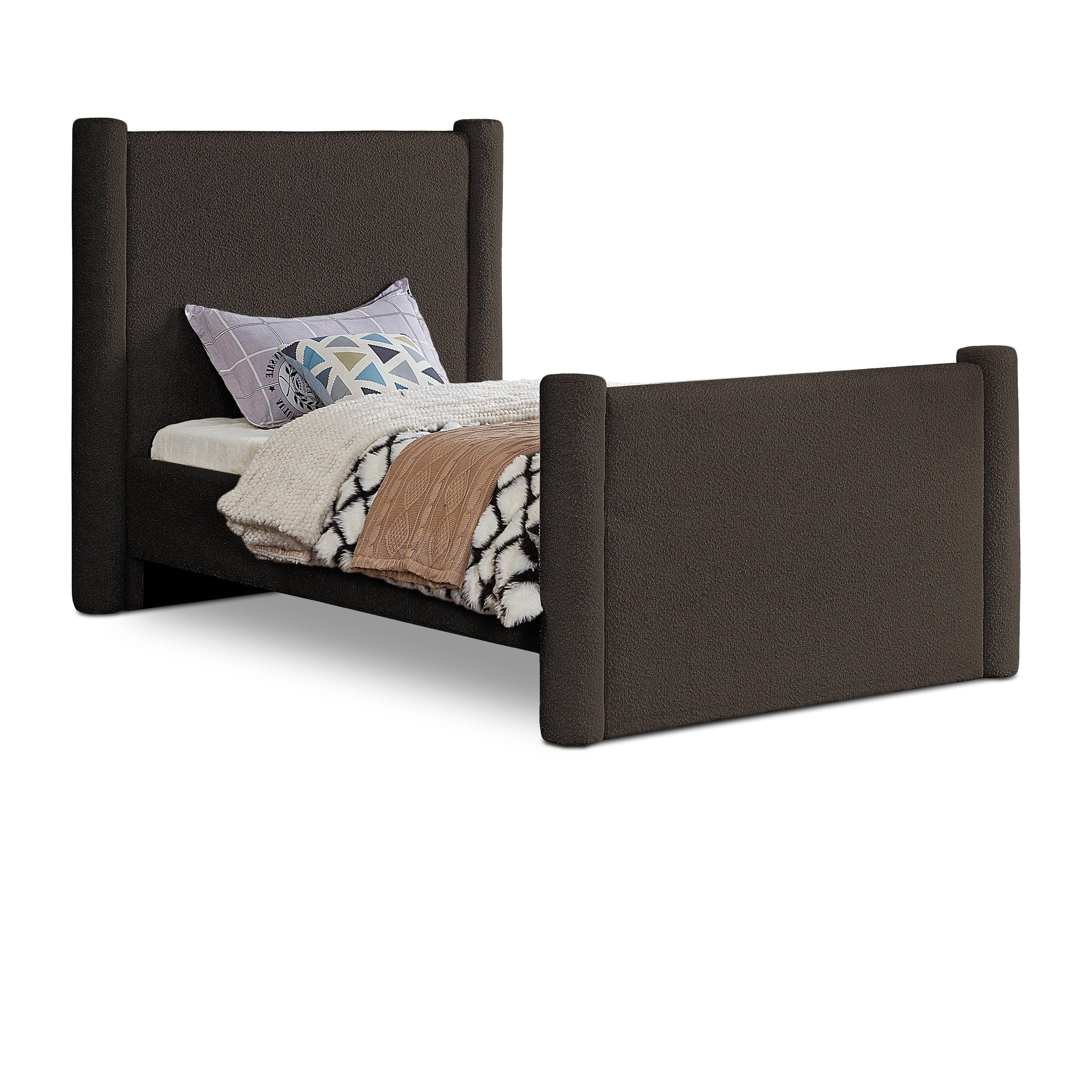 Meridian Elias Brown Boucle Fabric Twin Bed