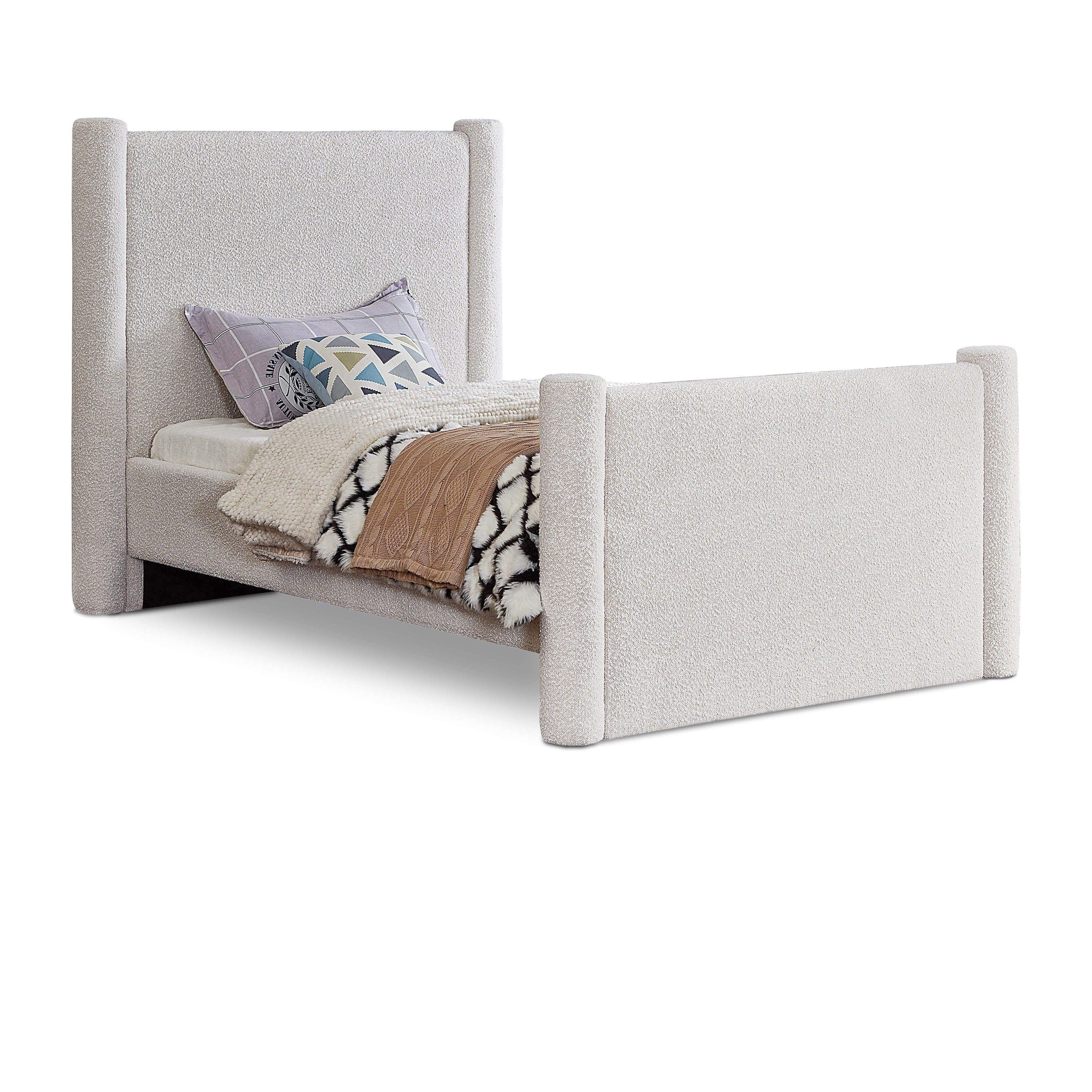 Meridian Elias Cream Boucle Fabric Twin Bed