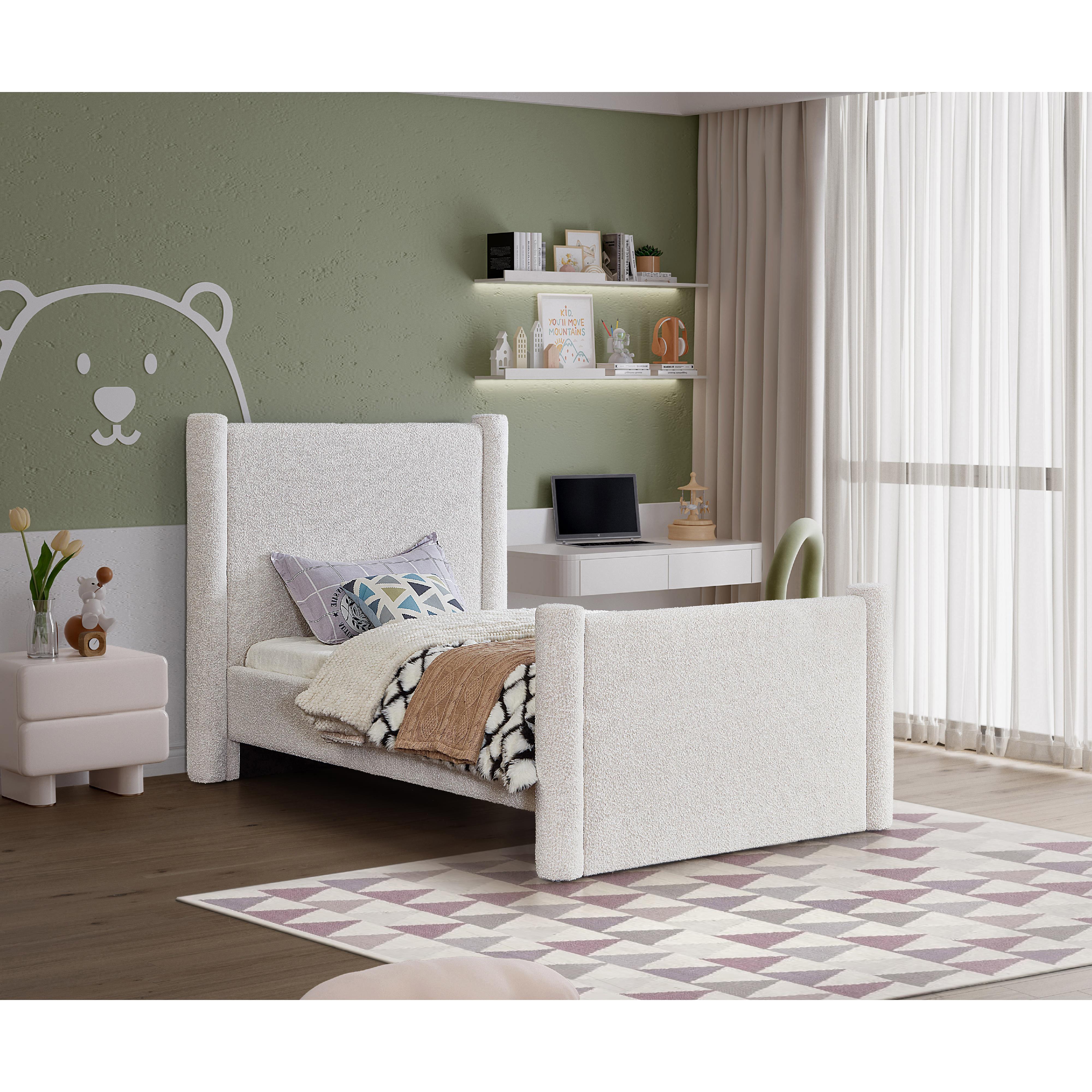Meridian Elias Cream Boucle Fabric Twin Bed