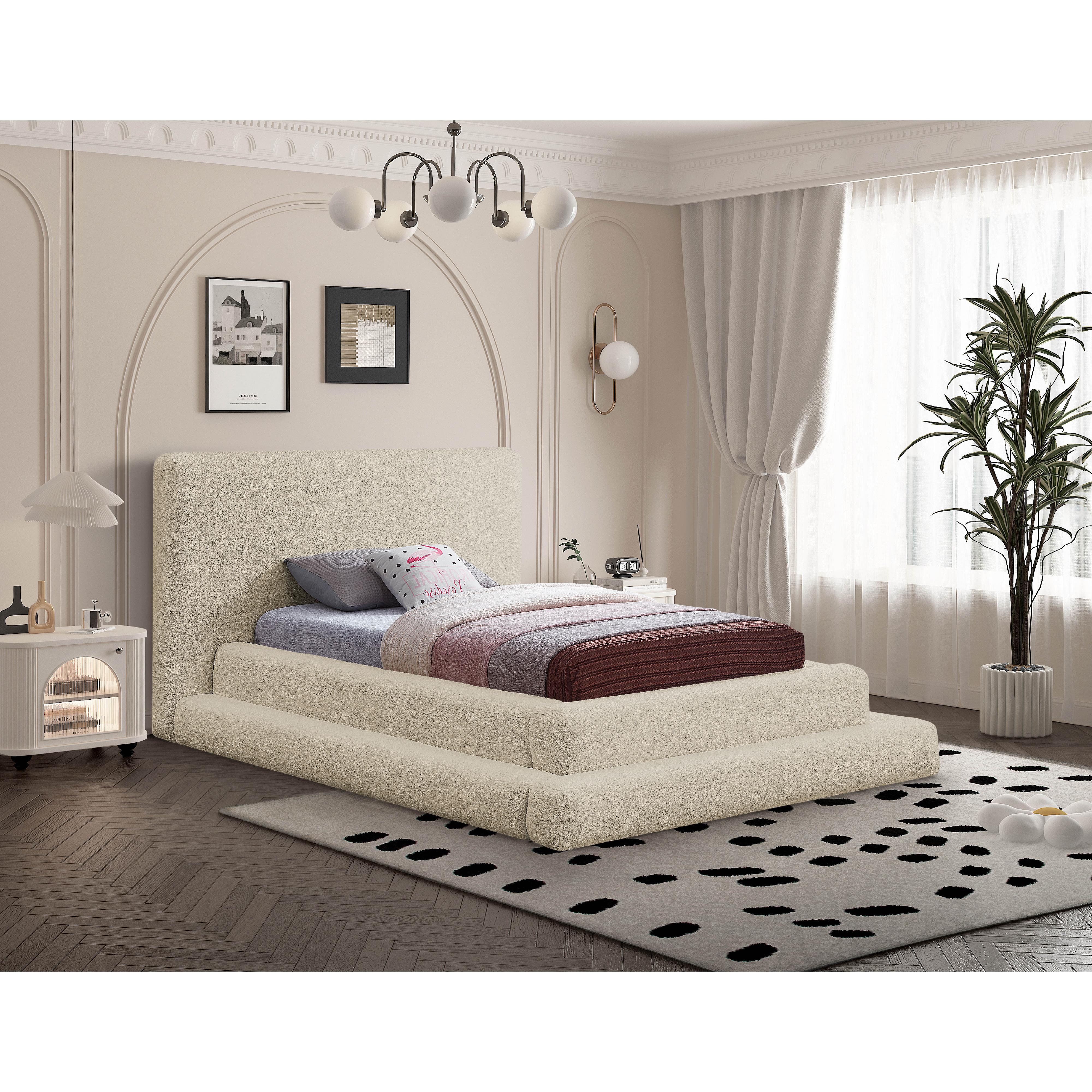 Meridian Dane Beige Teddy Fabric Twin Bed (3 Boxes)