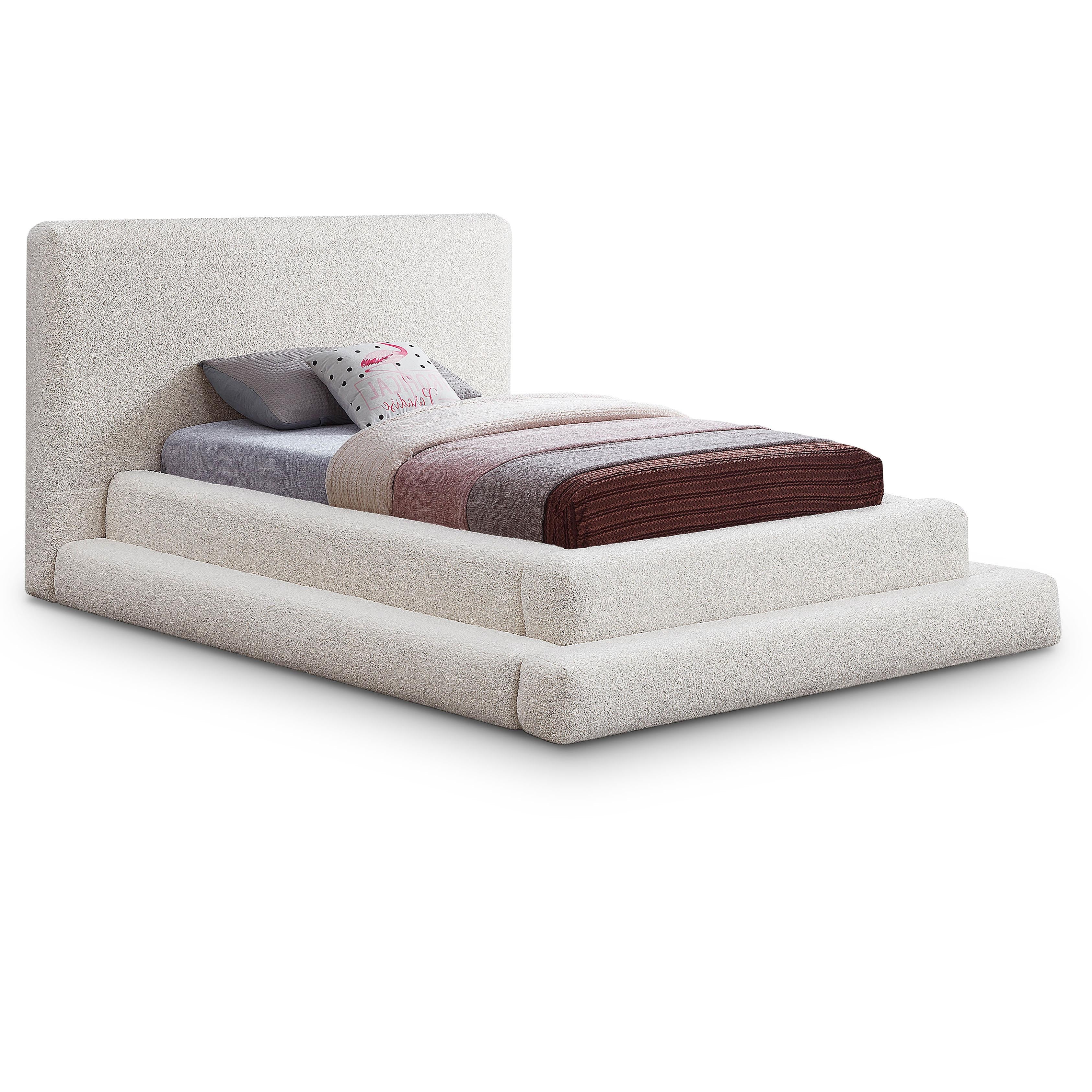 Meridian Dane Cream Teddy Fabric Twin Bed (3 Boxes)