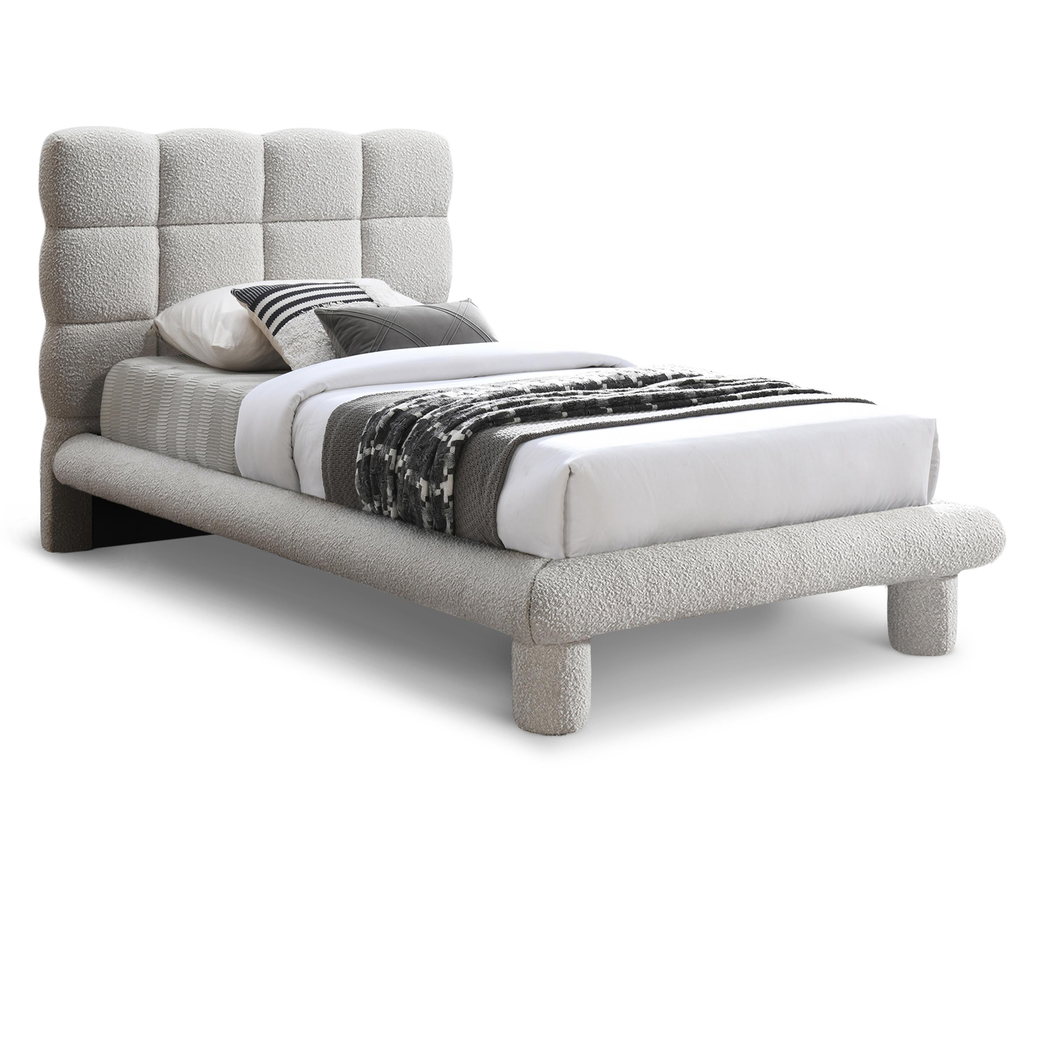 Meridian Deco Cream Boucle Fabric Twin Bed (3 Boxes)