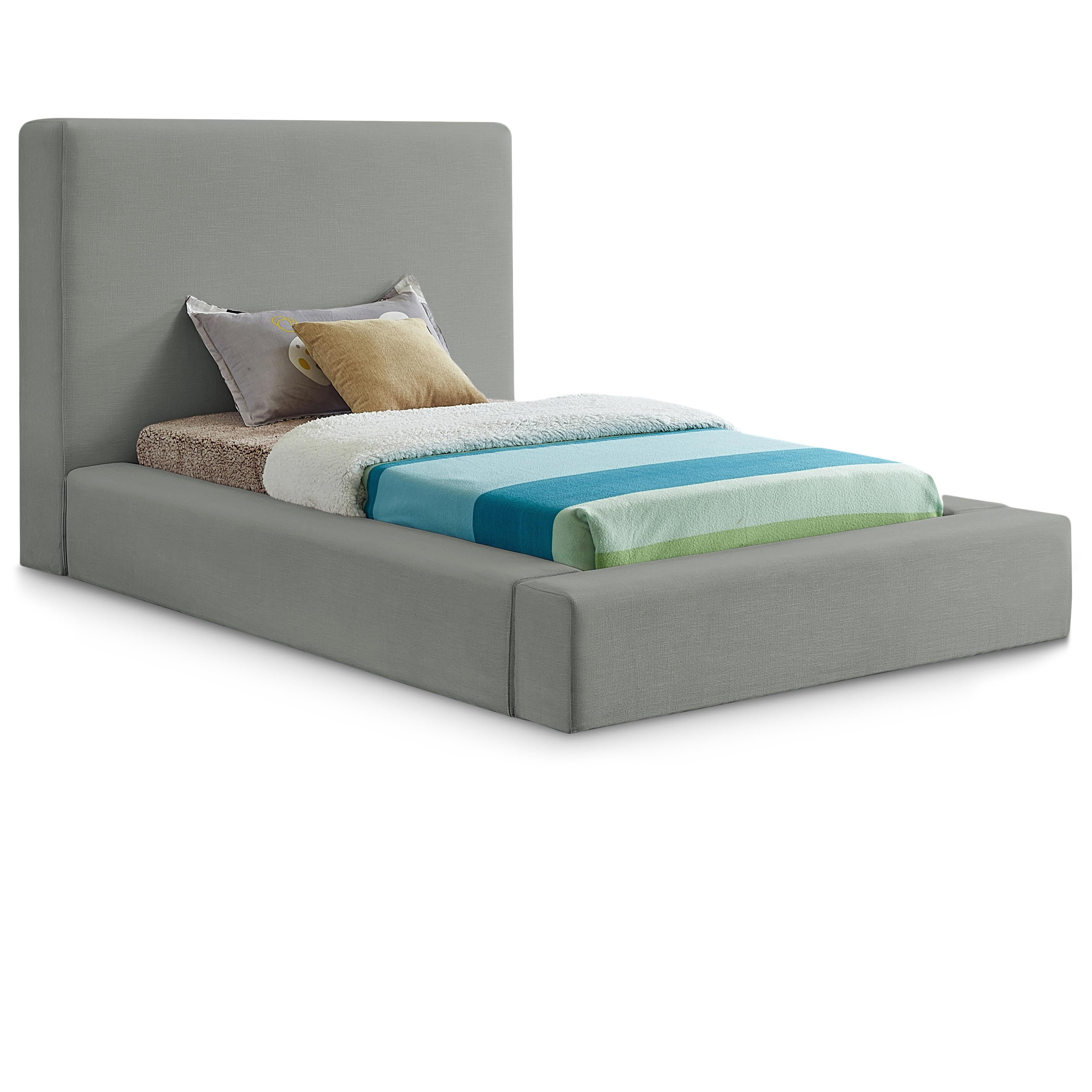Meridian Devin Grey Linen Textured Fabric Twin Bed