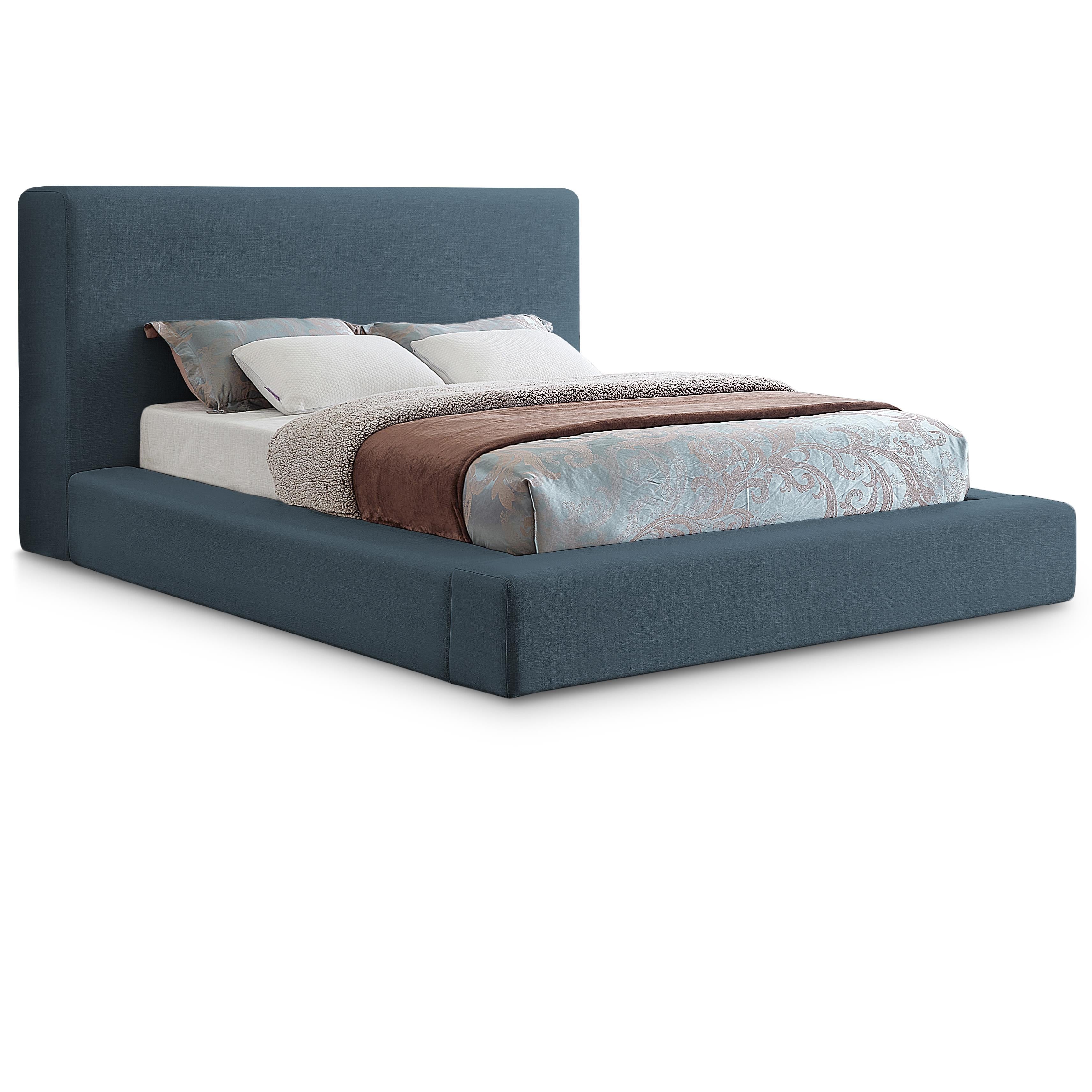 Meridian Devin Navy Linen Textured Fabric Full Bed
