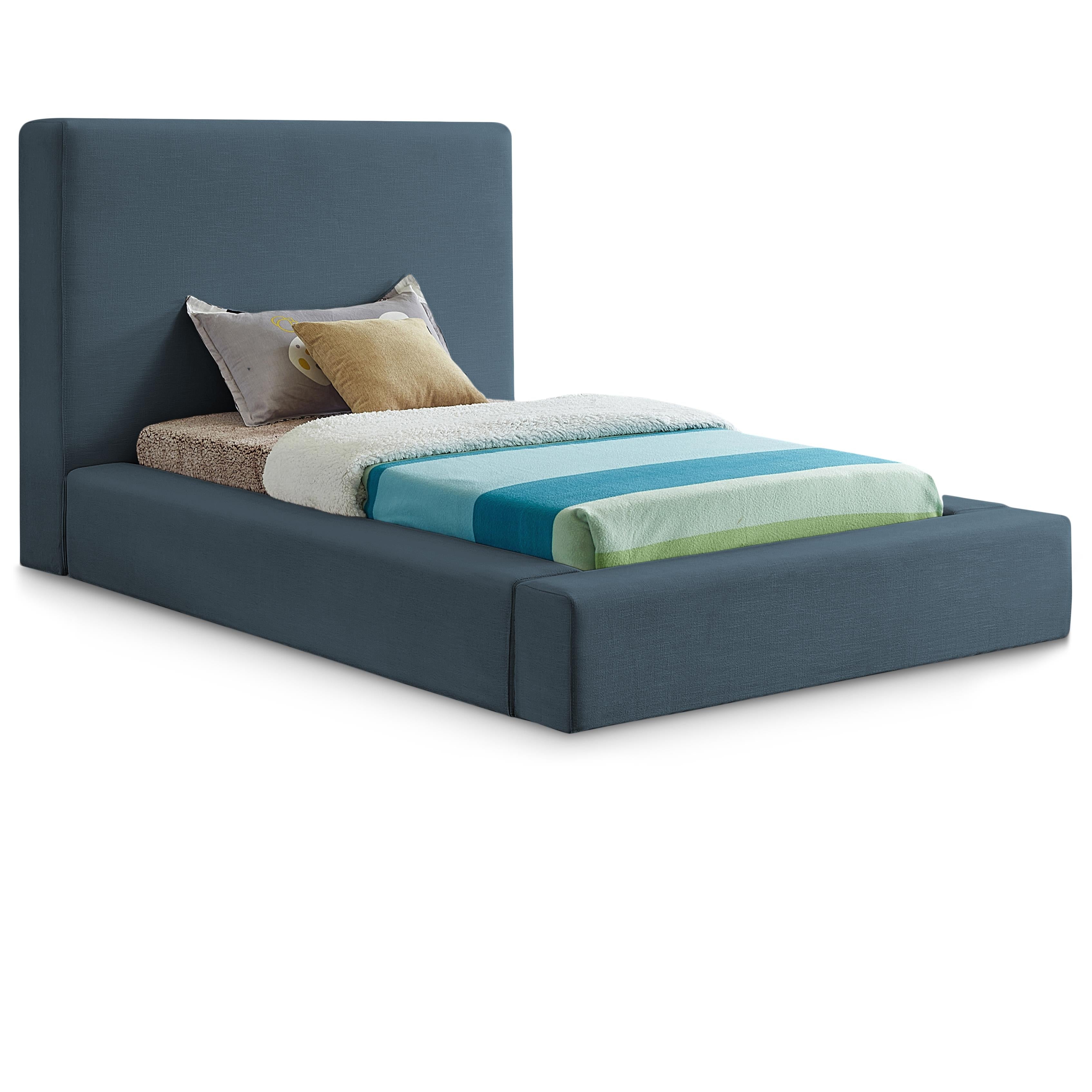 Meridian Devin Navy Linen Textured Fabric Twin Bed