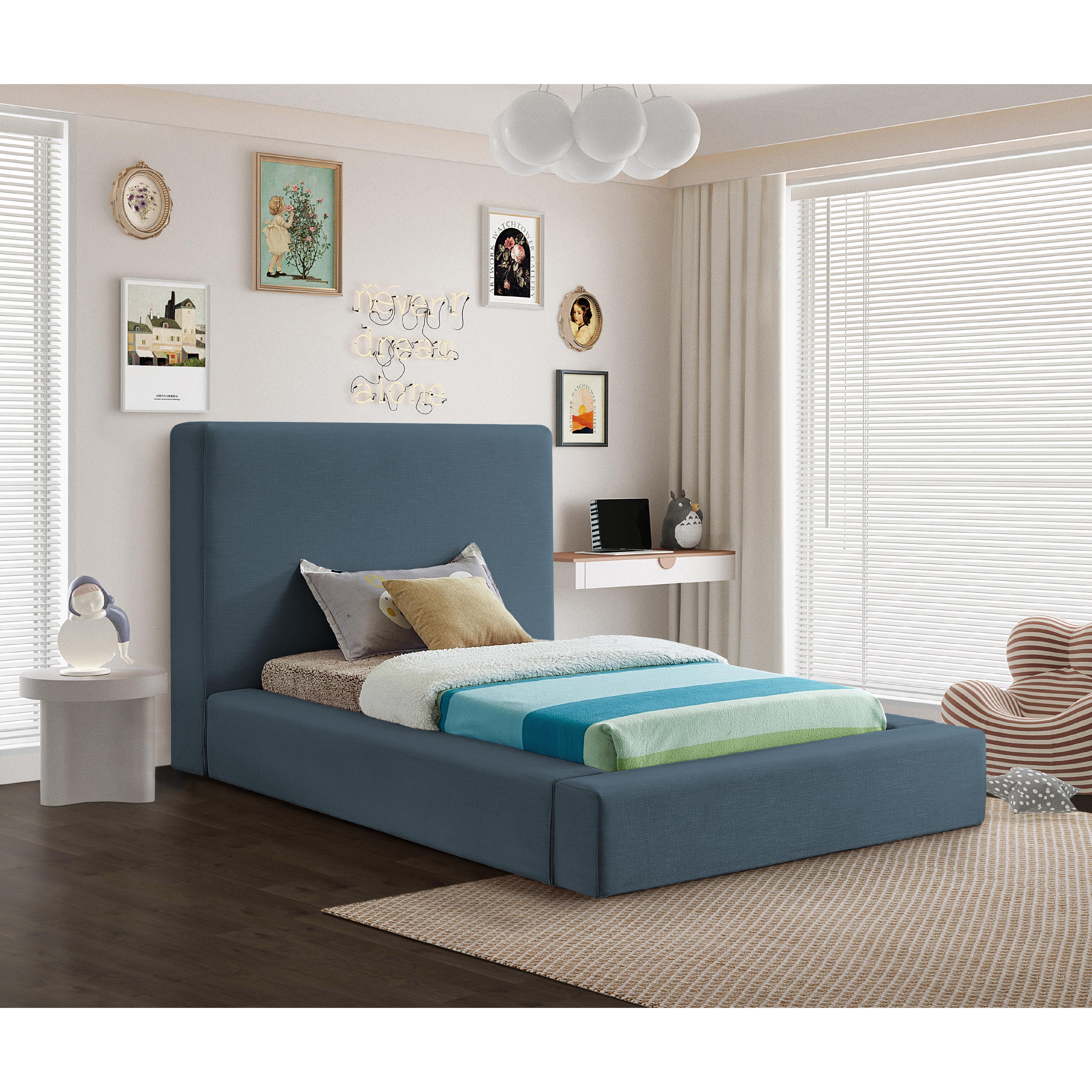 Meridian Devin Navy Linen Textured Fabric Twin Bed