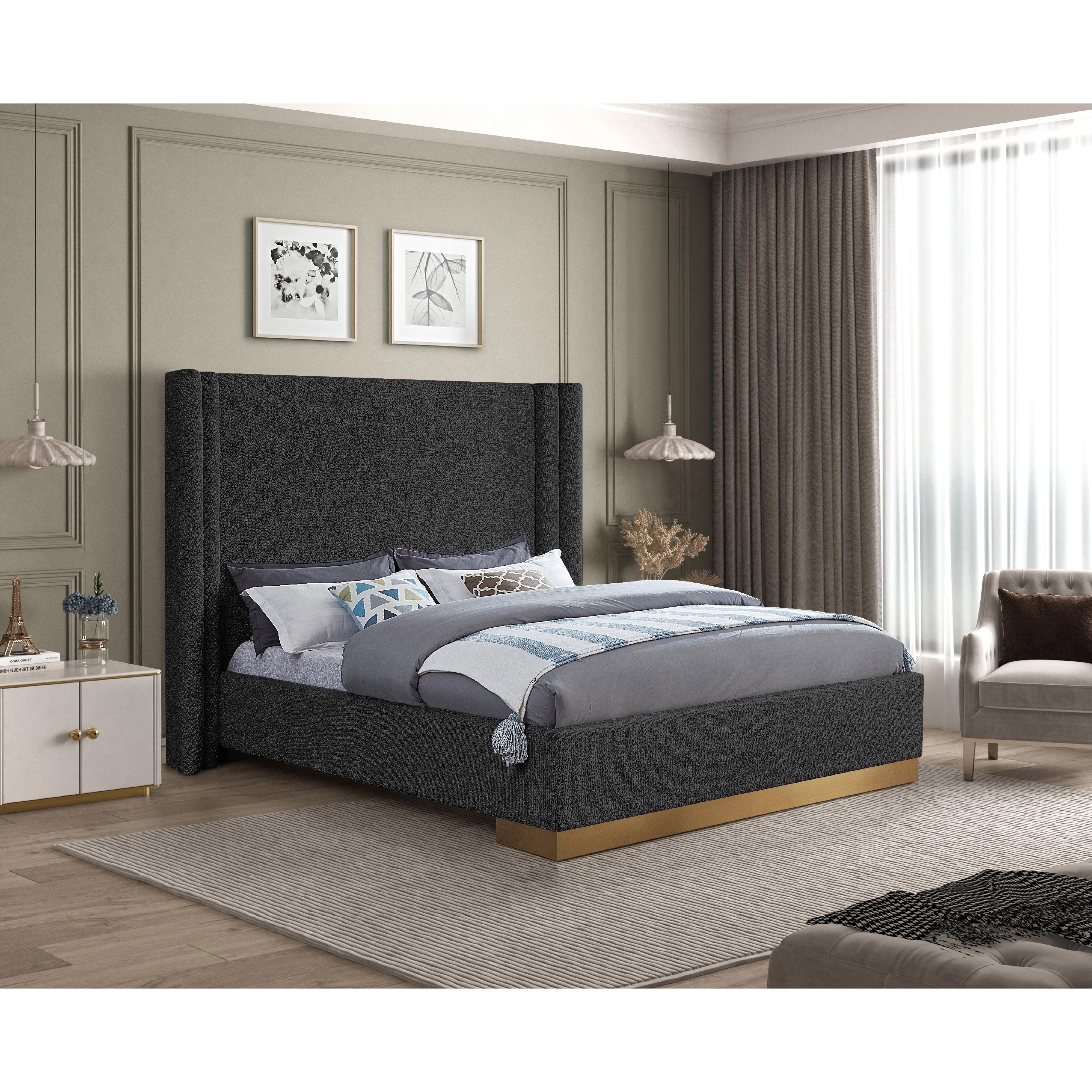Meridian Halton Black Boucle Fabric King Bed (3 Boxes)