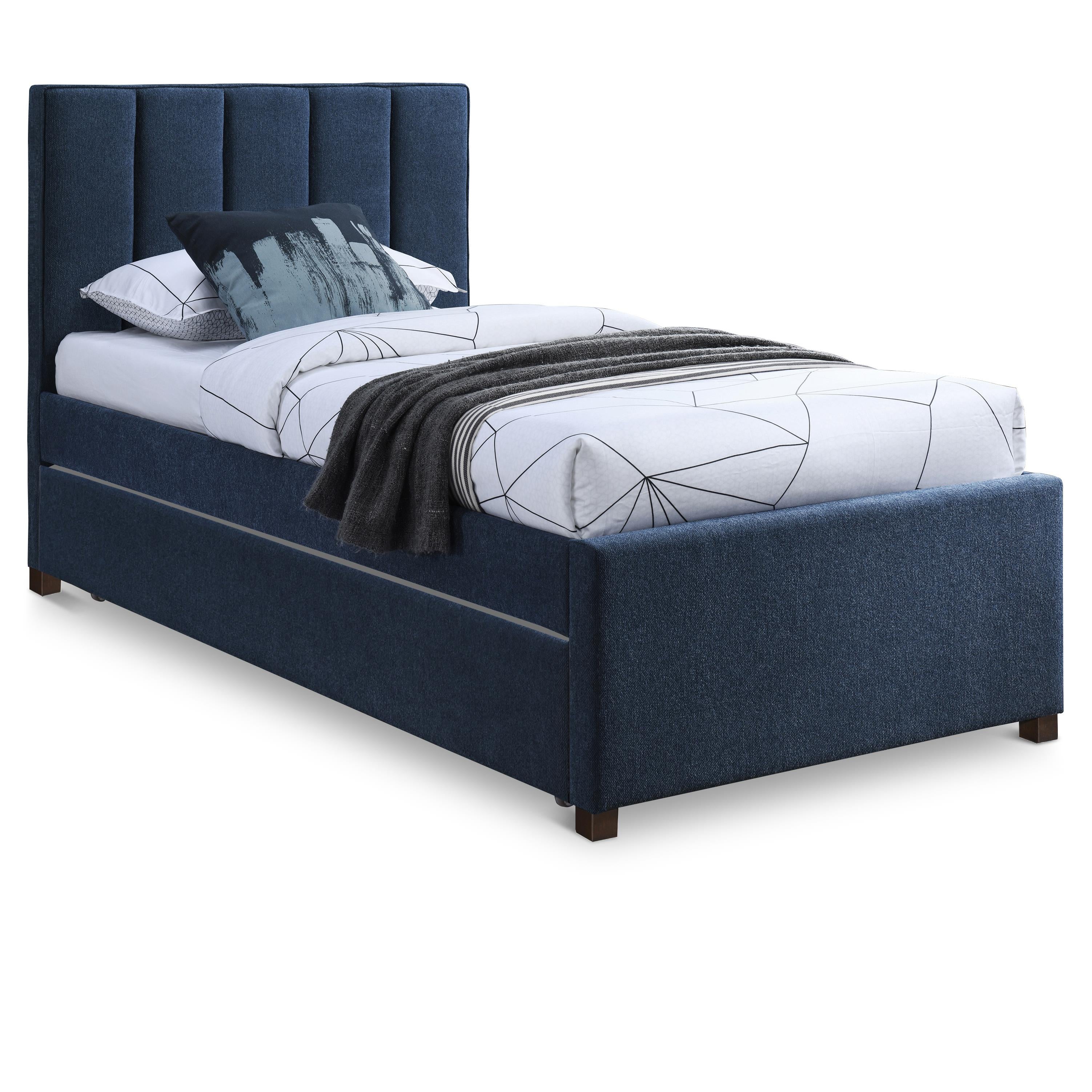 Meridian Harper Navy Linen Textured Fabric Twin Trundle Bed