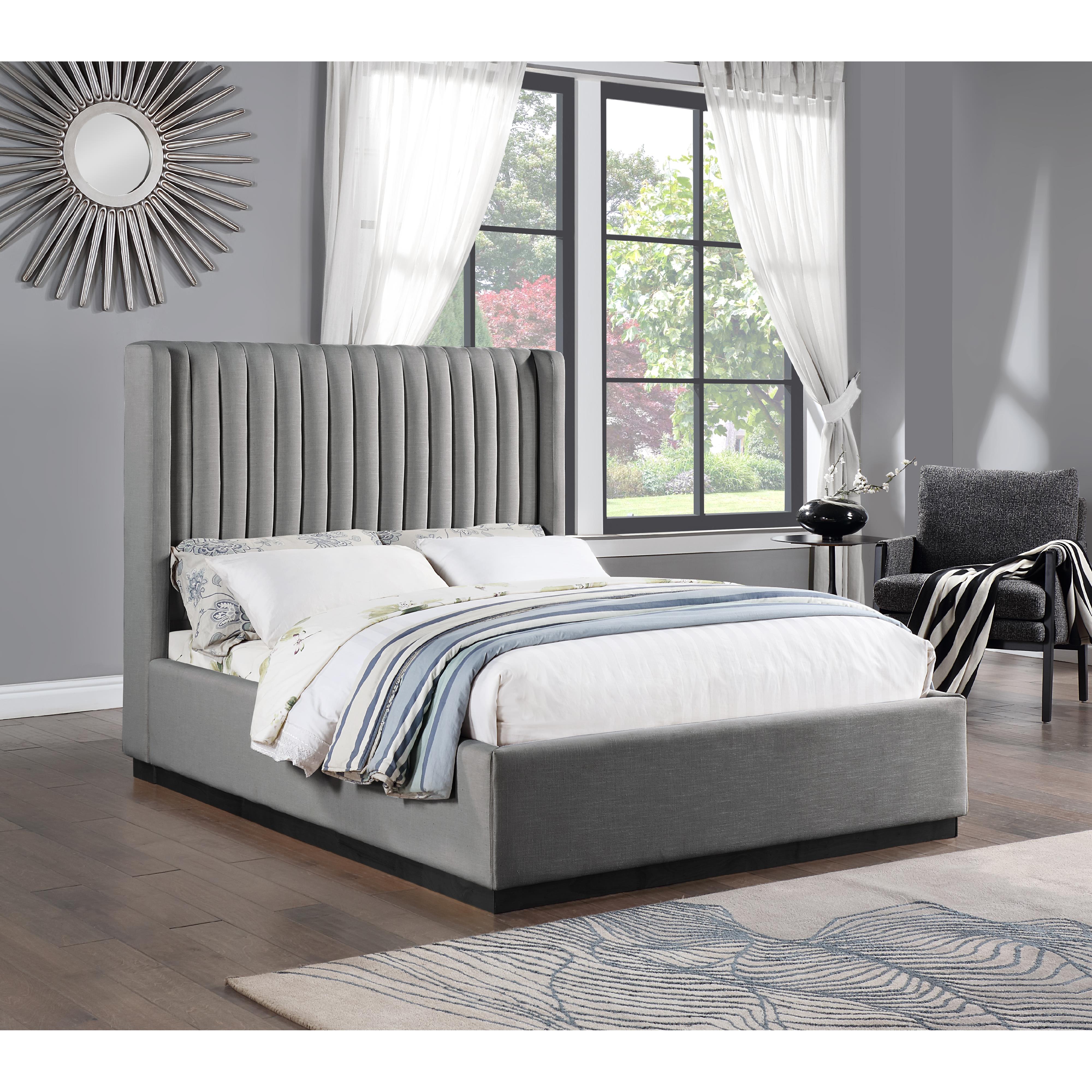 Meridian Logan Grey Linen Textured Fabric Full Bed