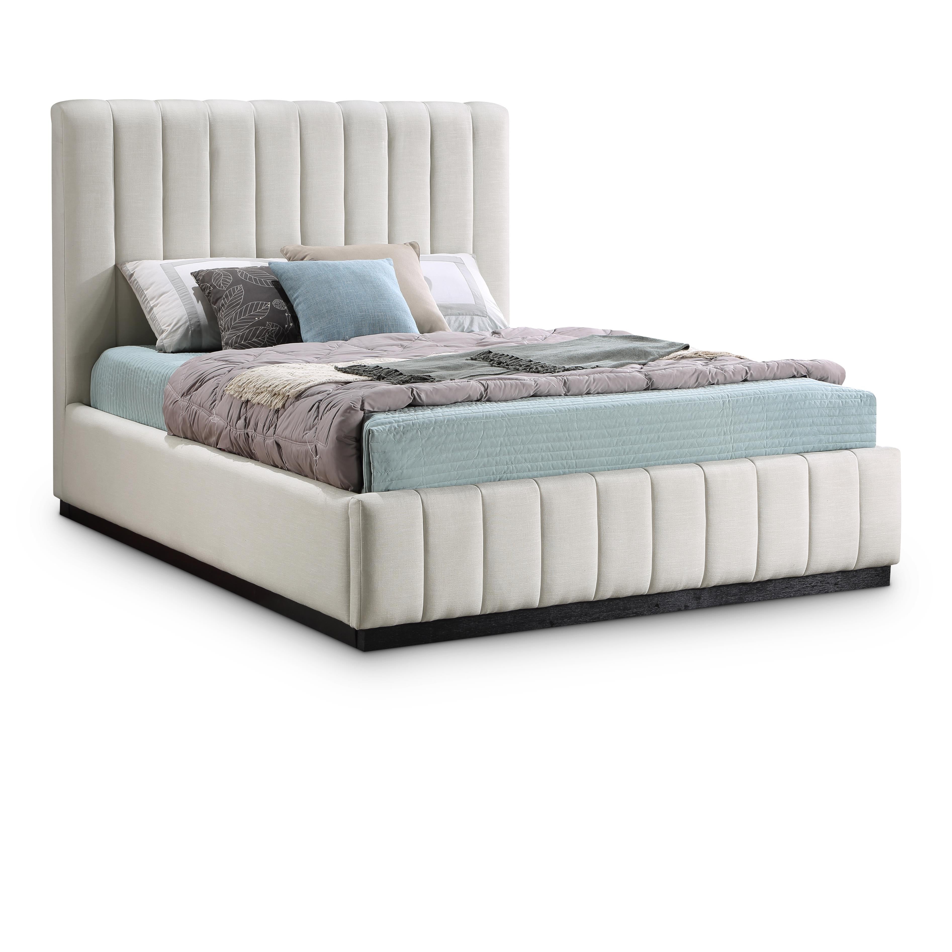 Meridian Lucia Beige Linen Textured Fabric Full Bed