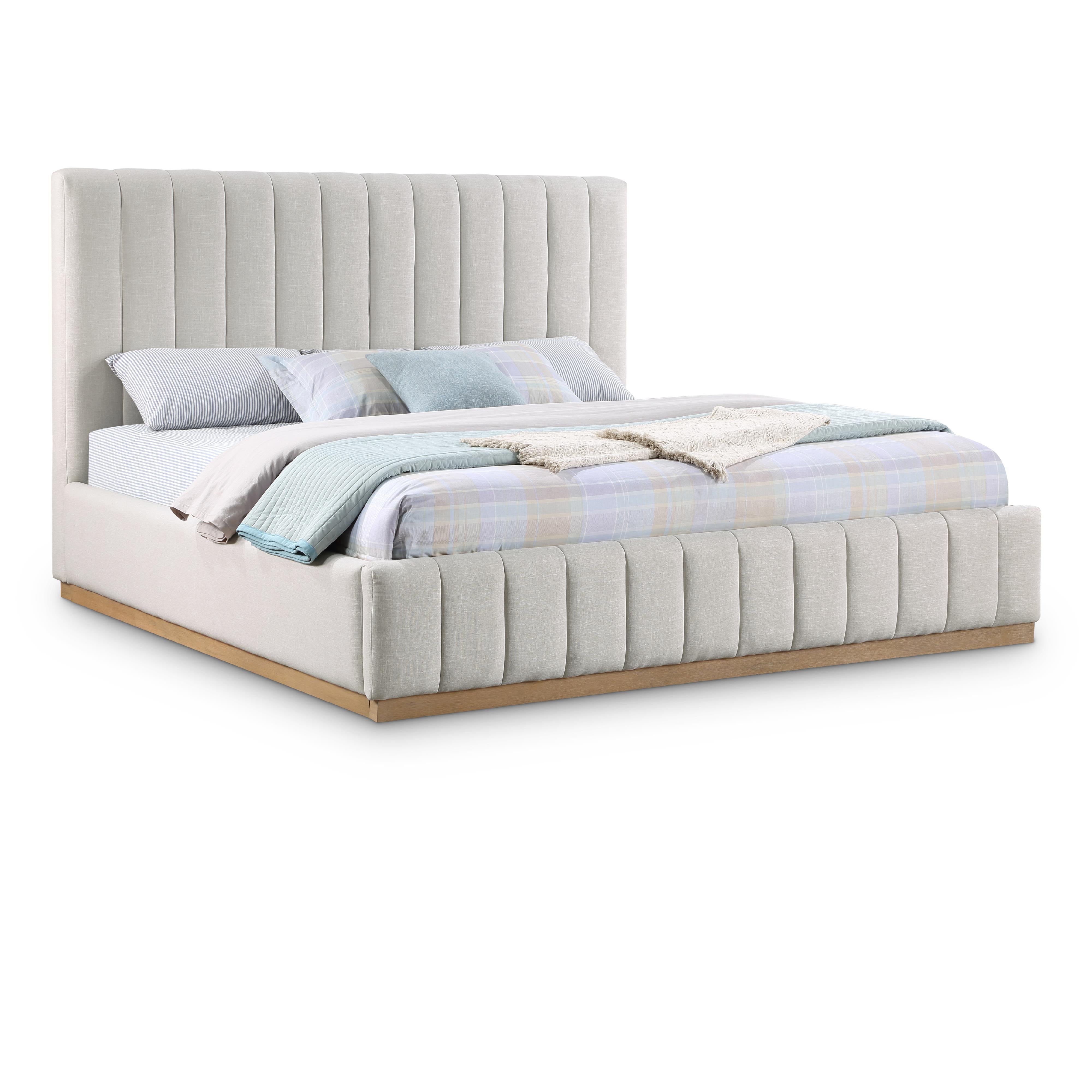 Meridian Lucia Cream Linen Textured Fabric King Bed