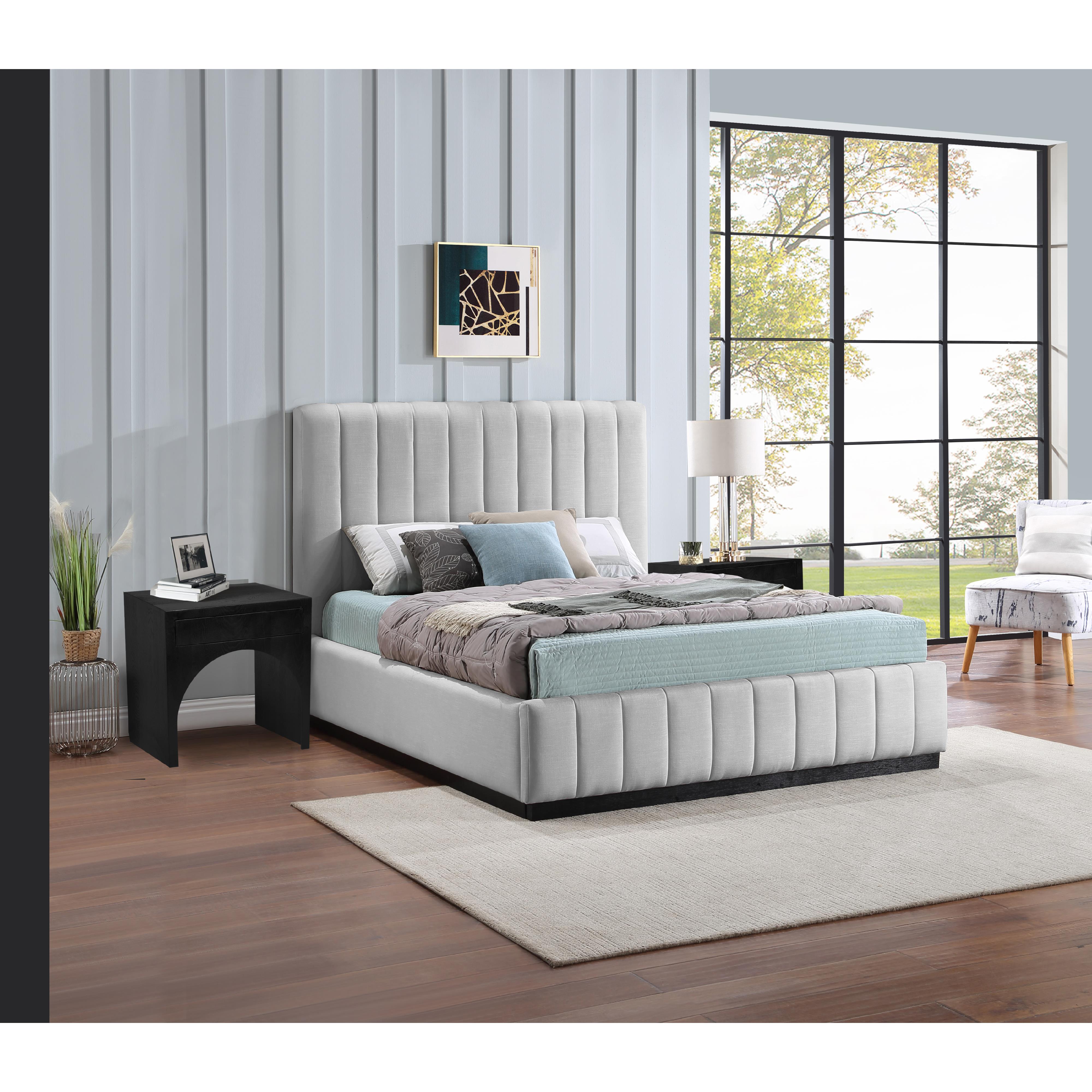 Meridian Lucia Grey Linen Textured Fabric Full Bed