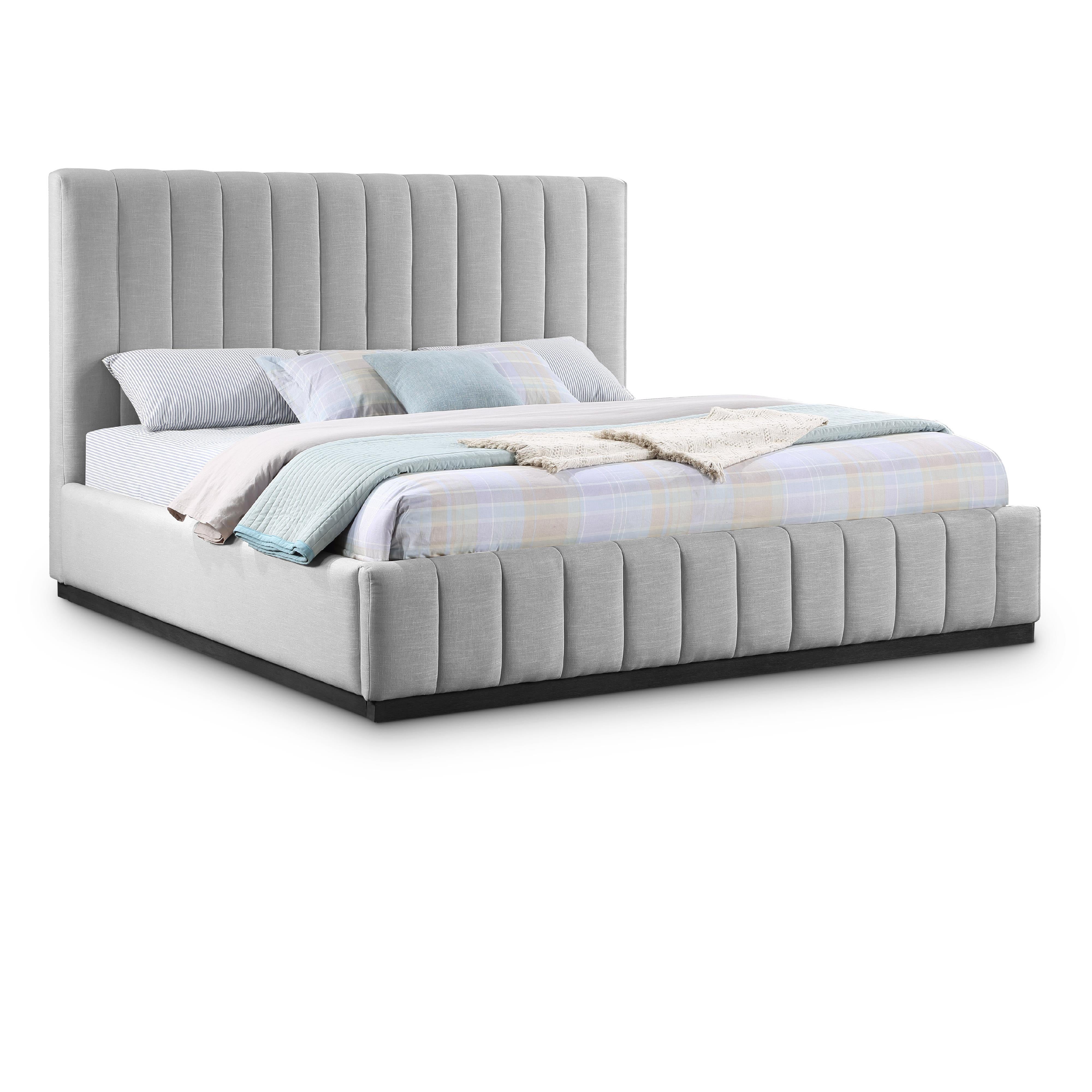 Meridian Lucia Grey Linen Textured Fabric King Bed