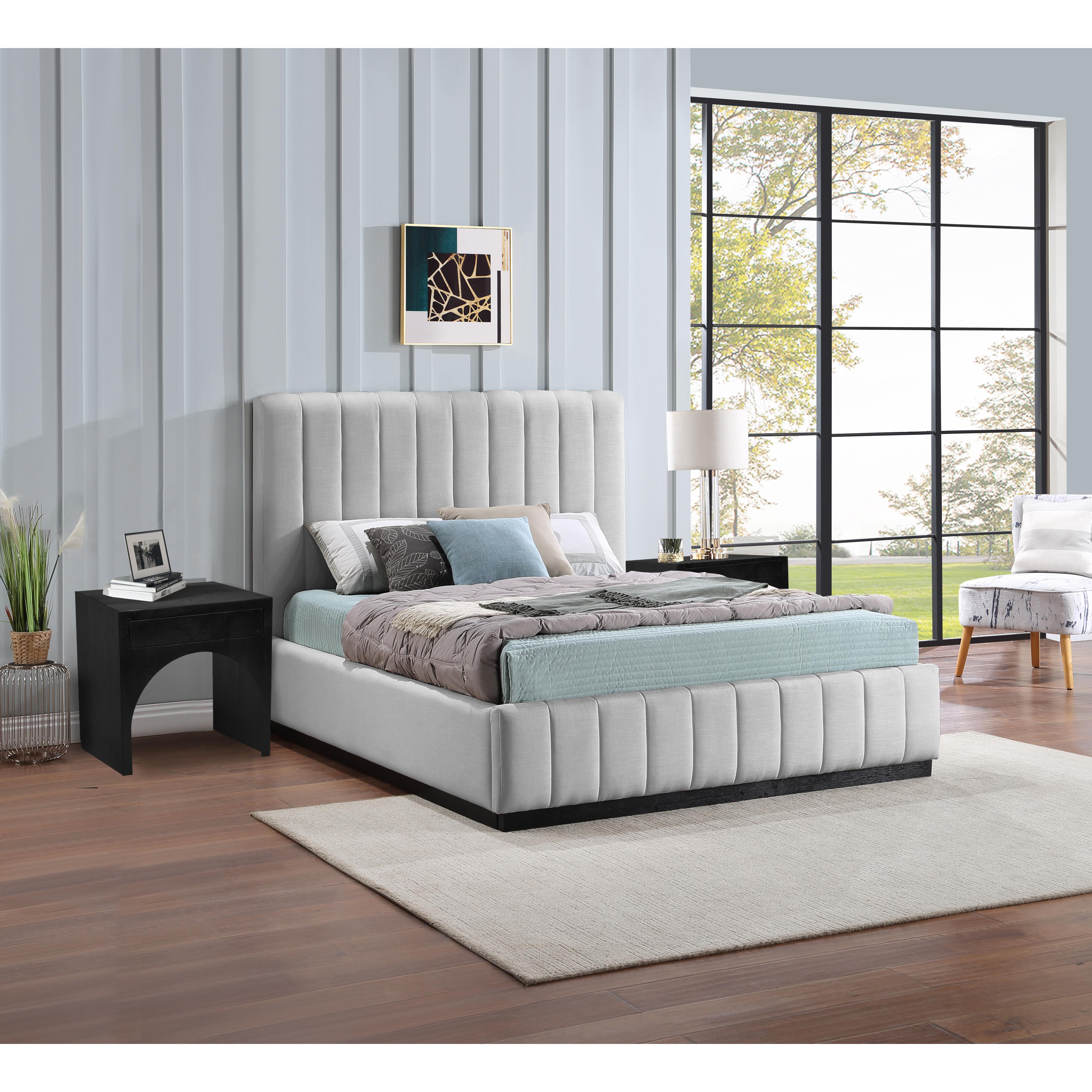 Meridian Lucia Grey Linen Textured Fabric Queen Bed