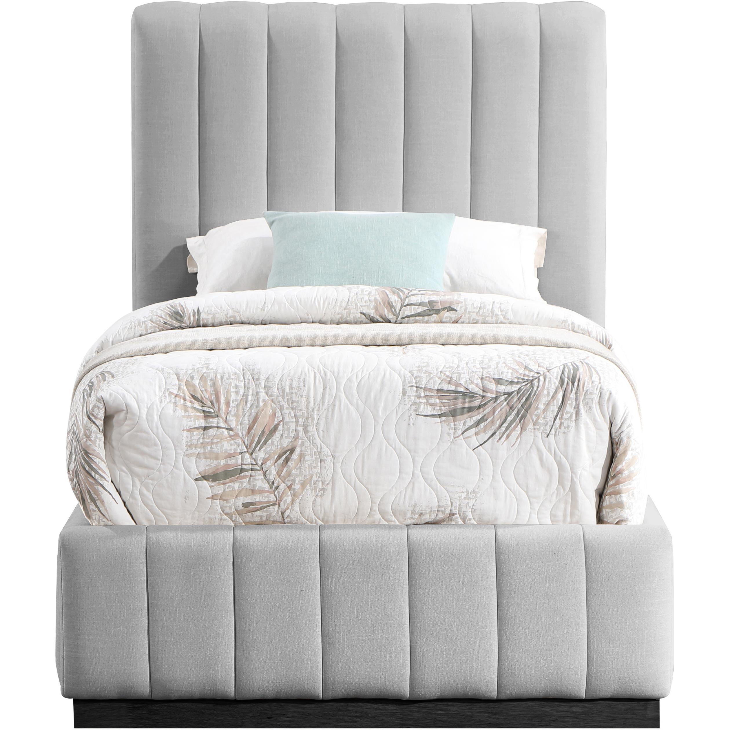 Meridian Lucia Grey Linen Textured Fabric Twin Bed