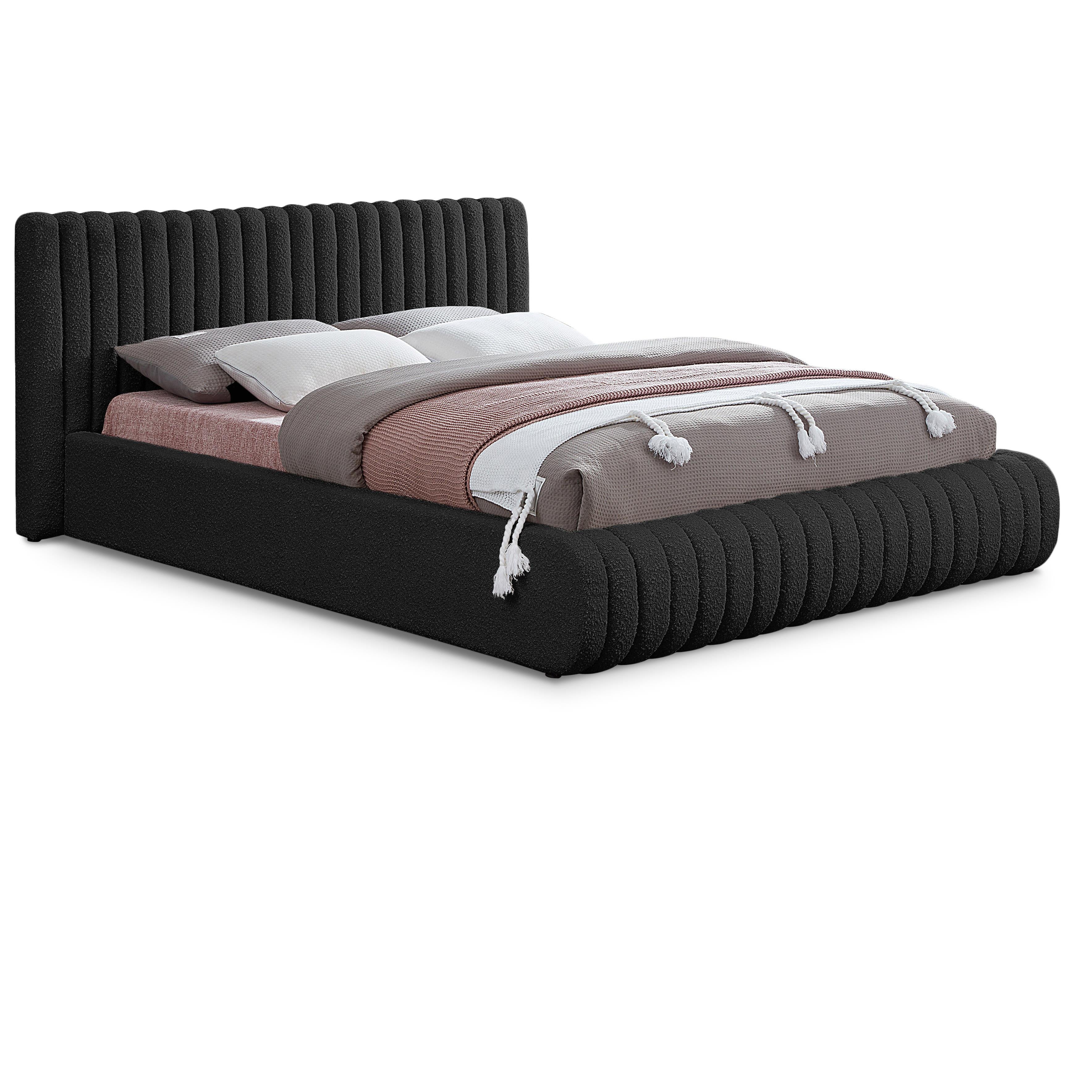 Meridian Nash Black Boucle Fabric King Bed
