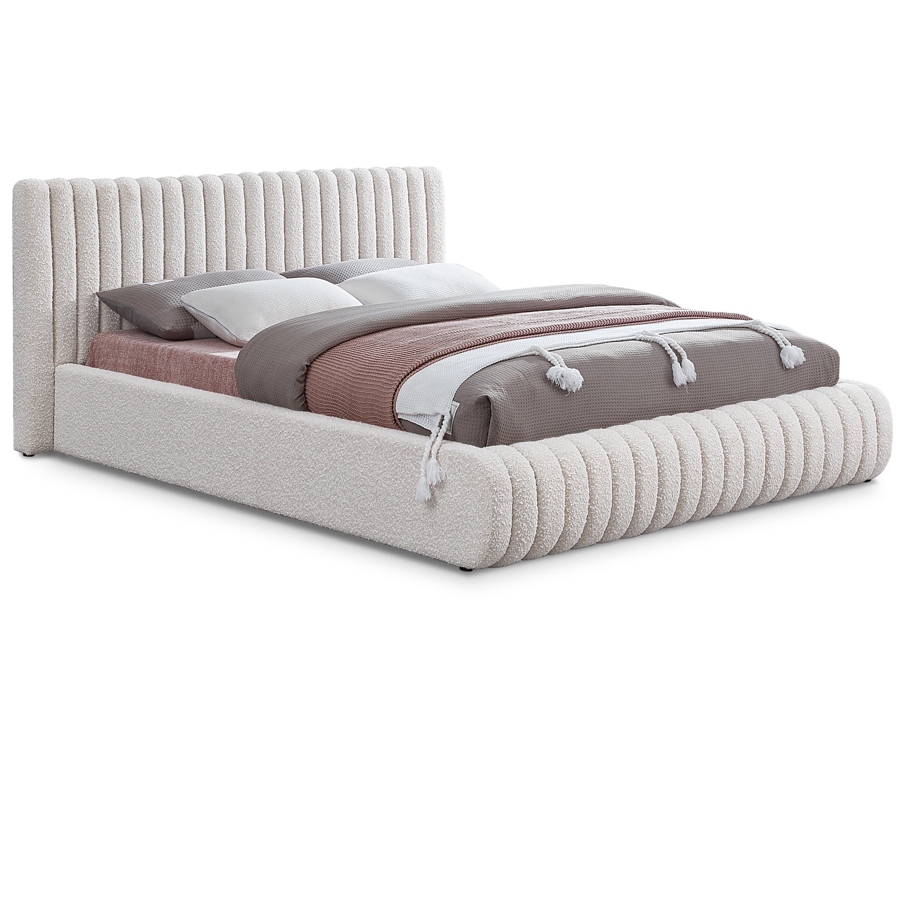 Meridian Nash Cream Boucle Fabric Full Bed