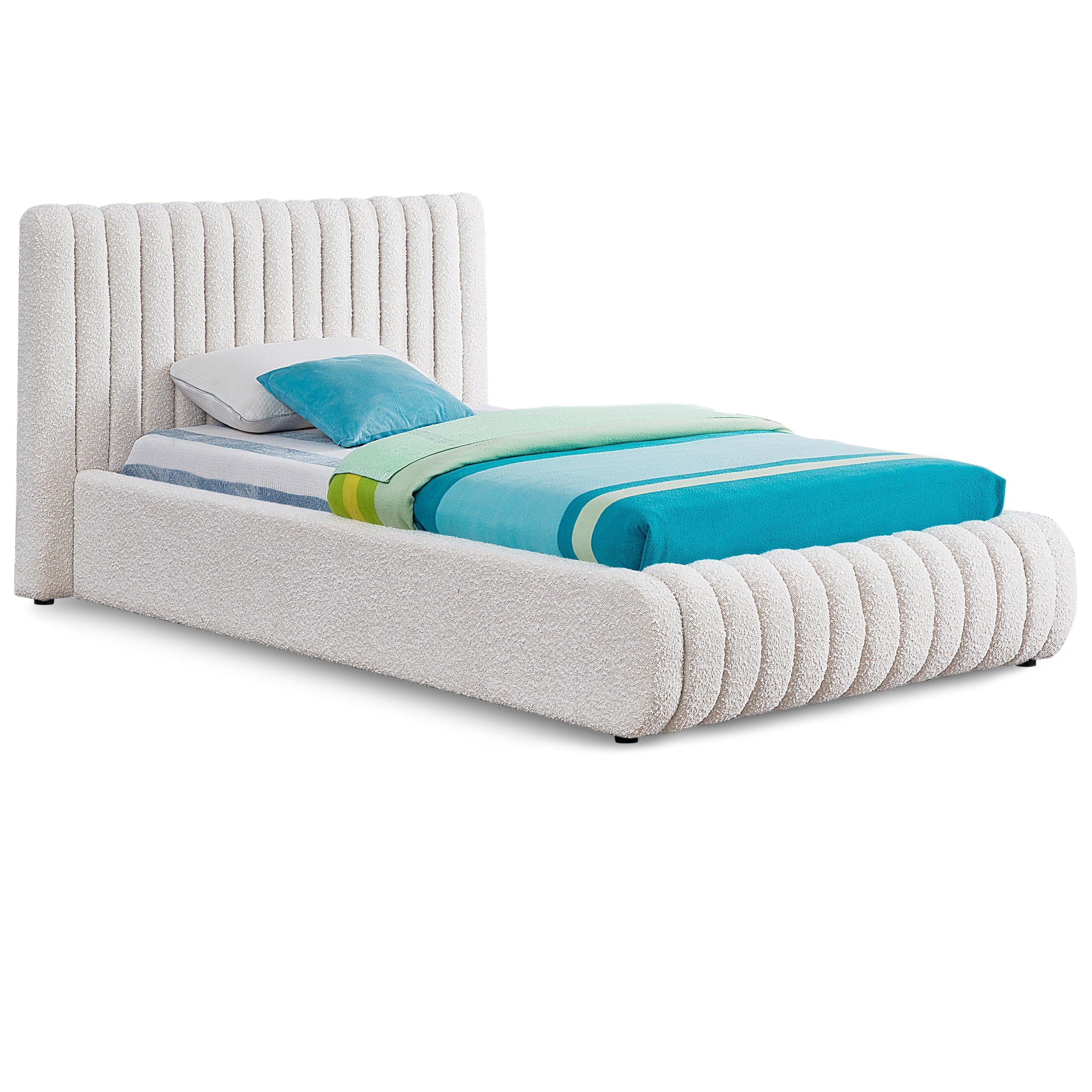 Meridian Nash Cream Boucle Fabric Twin Bed