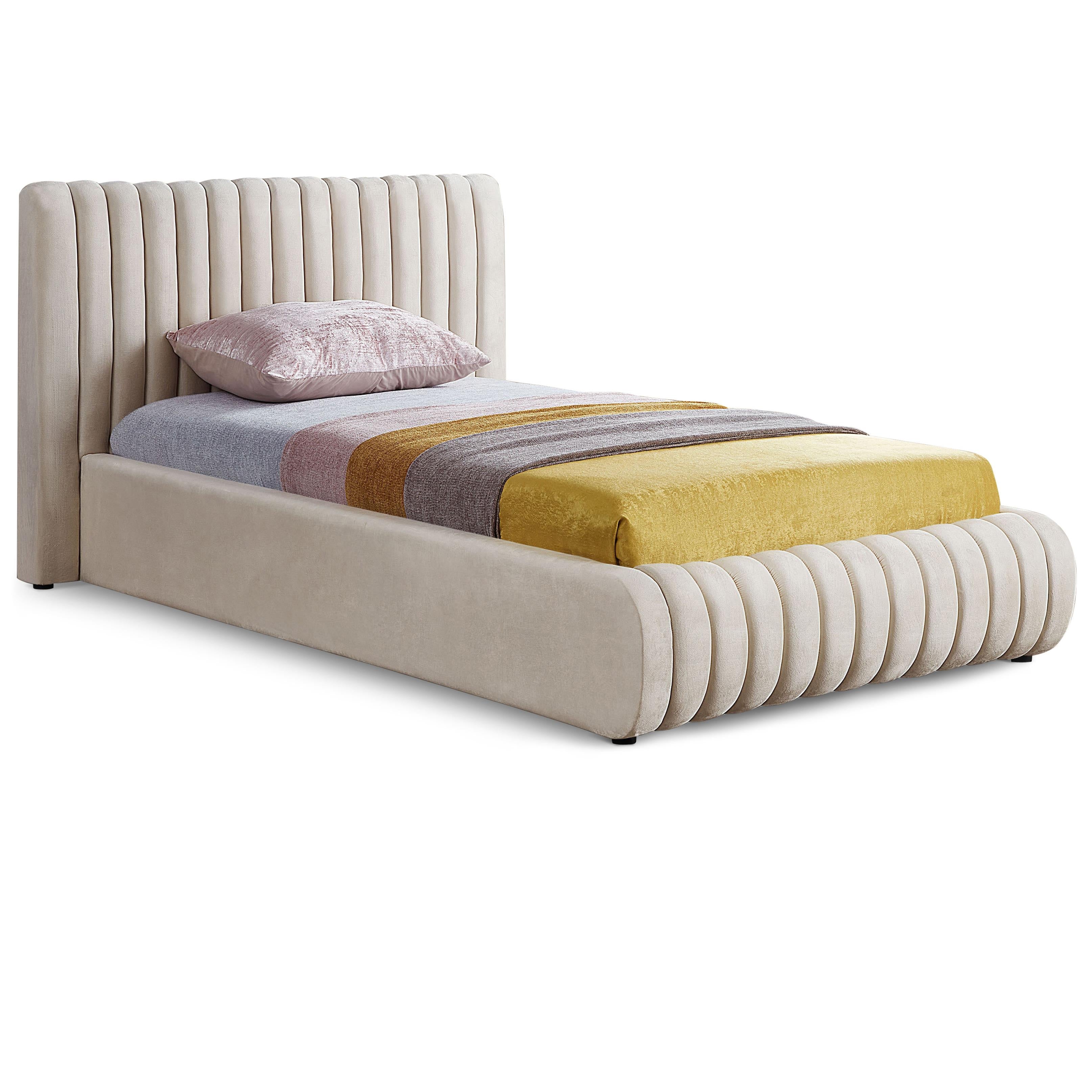 Meridian Nico Cream Velvet Twin Bed