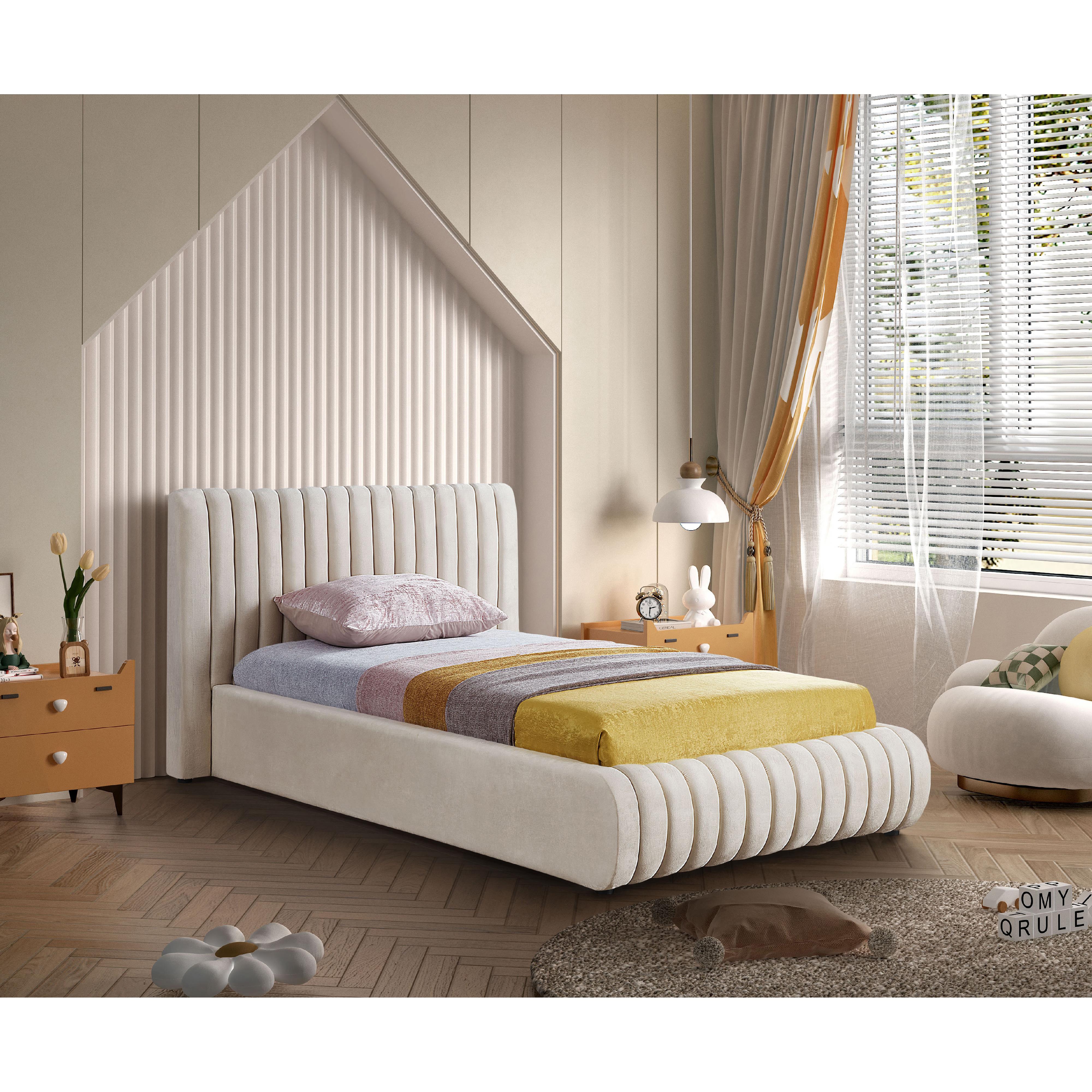 Meridian Nico Cream Velvet Twin Bed